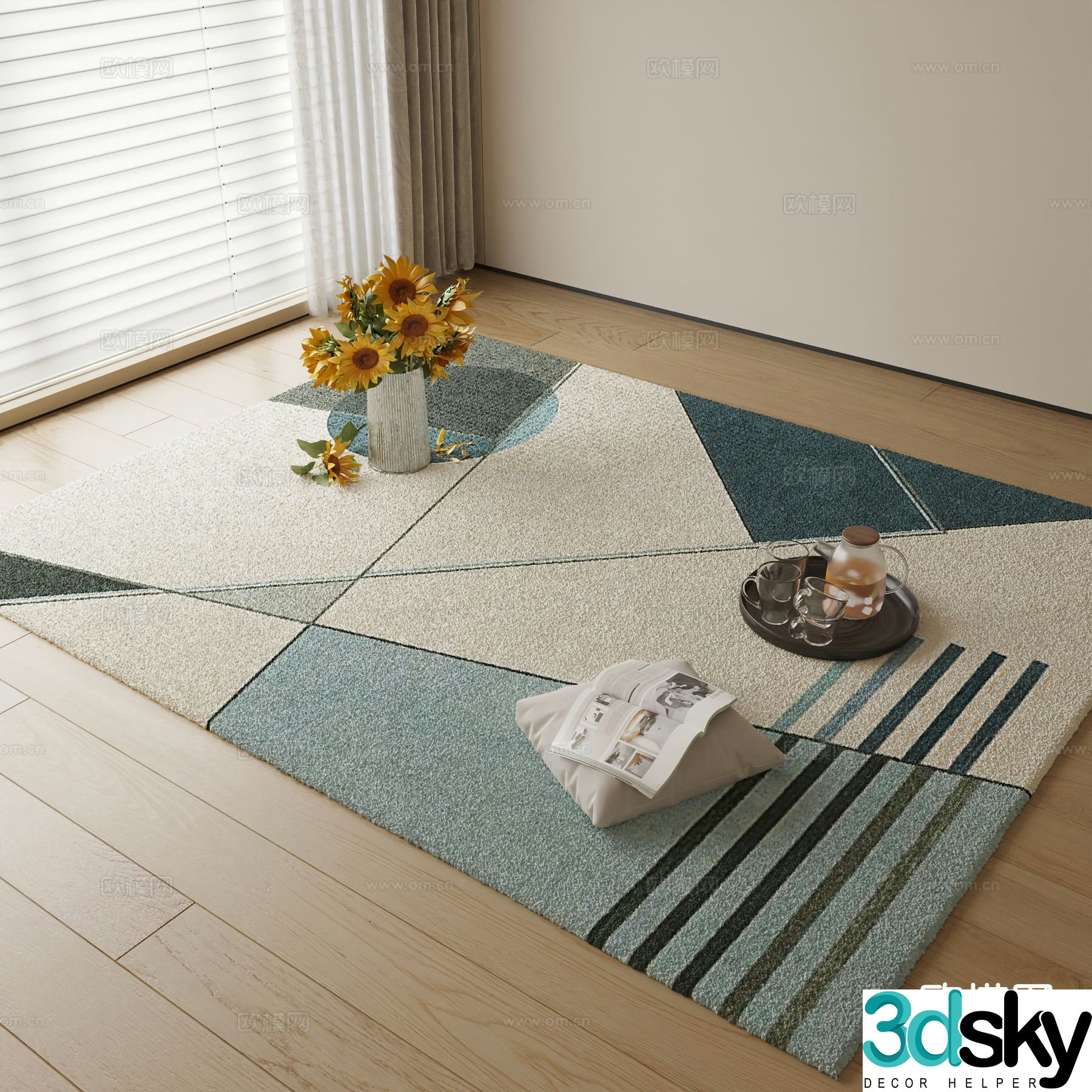 Modern carpet square rug 3d model