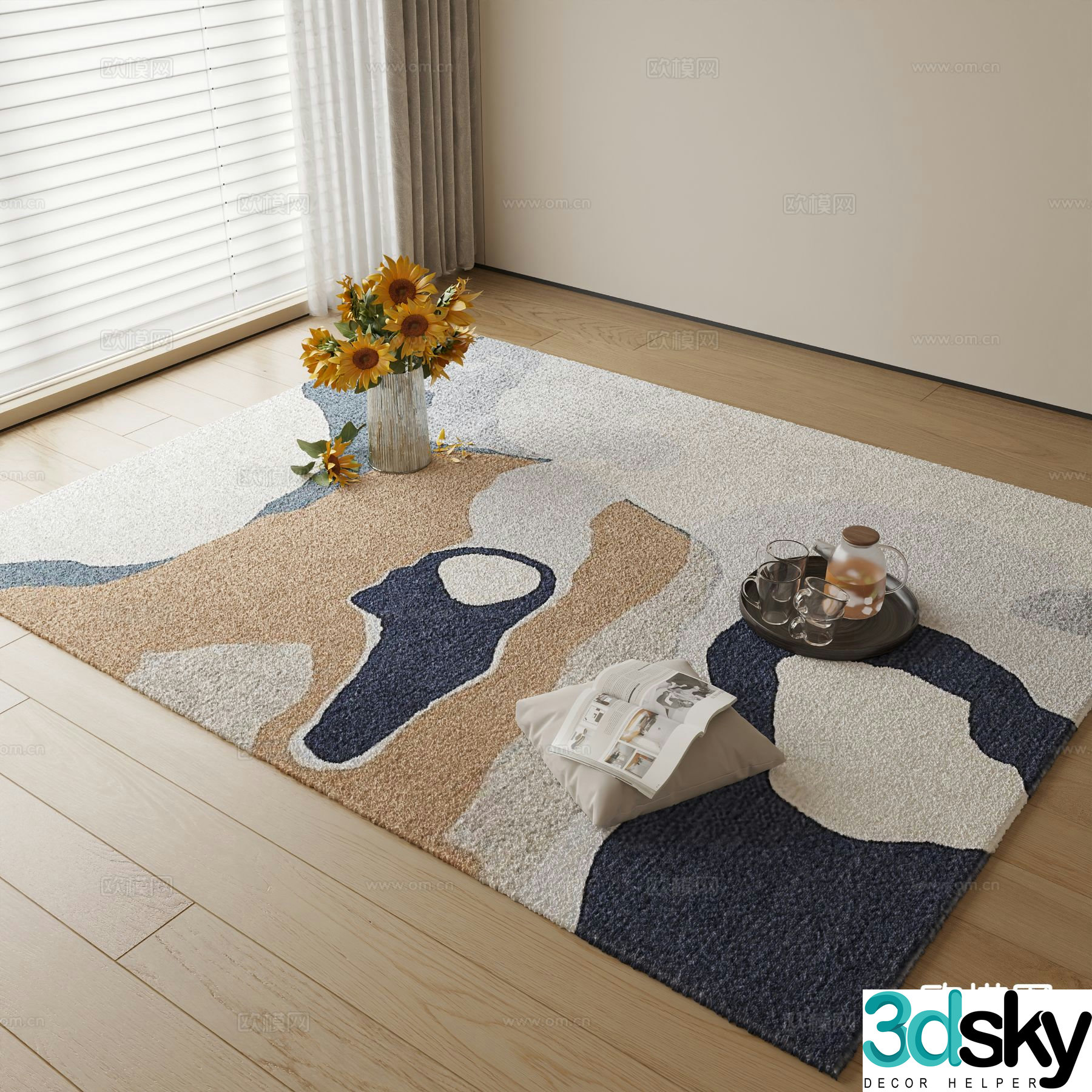 Modern carpet square rug 3d model