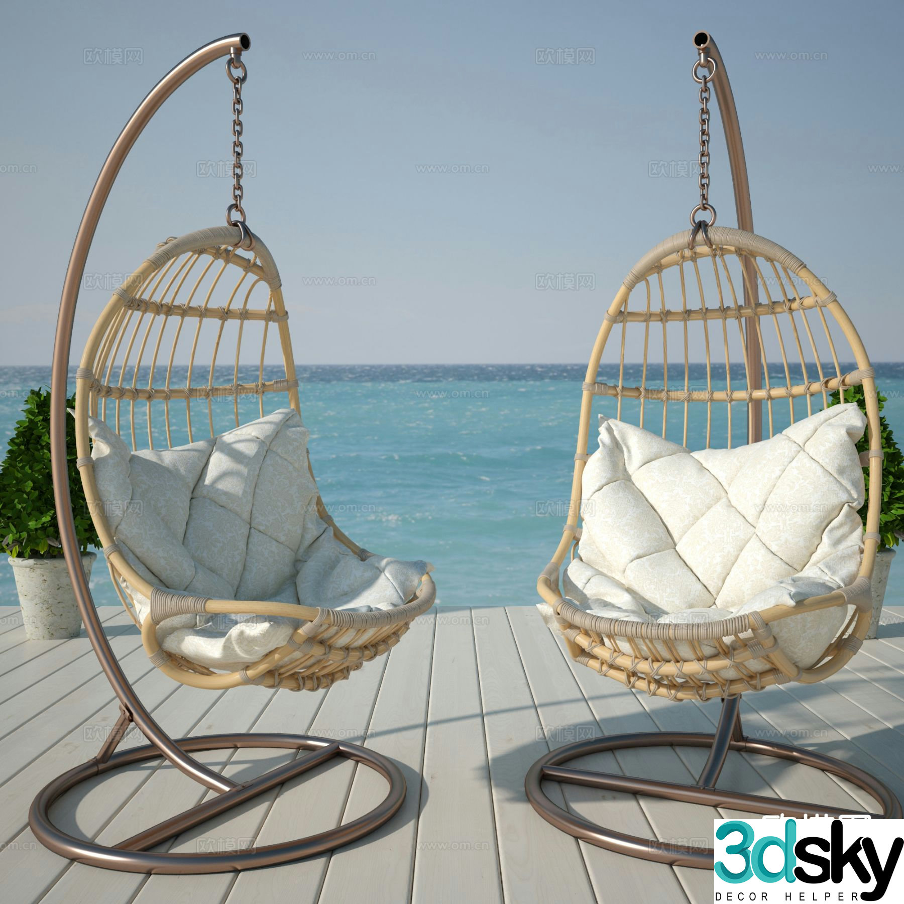Rattan hanging chair swing chair egg chair 3d model