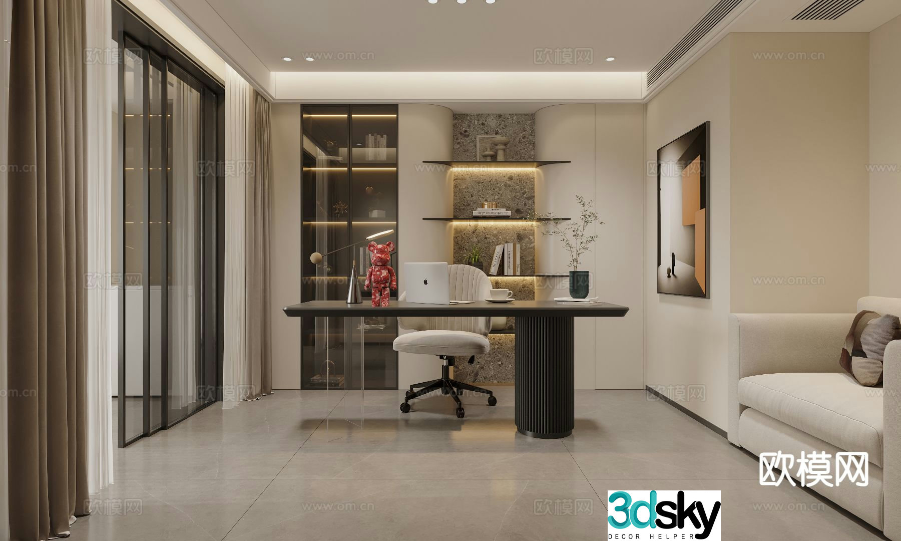 Modern study room 3d model