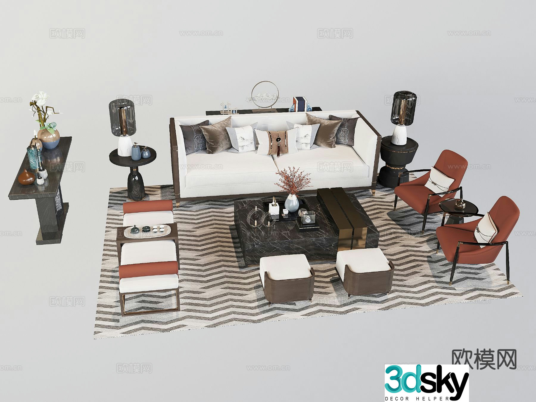 New Chinese style modular sofa 3d model
