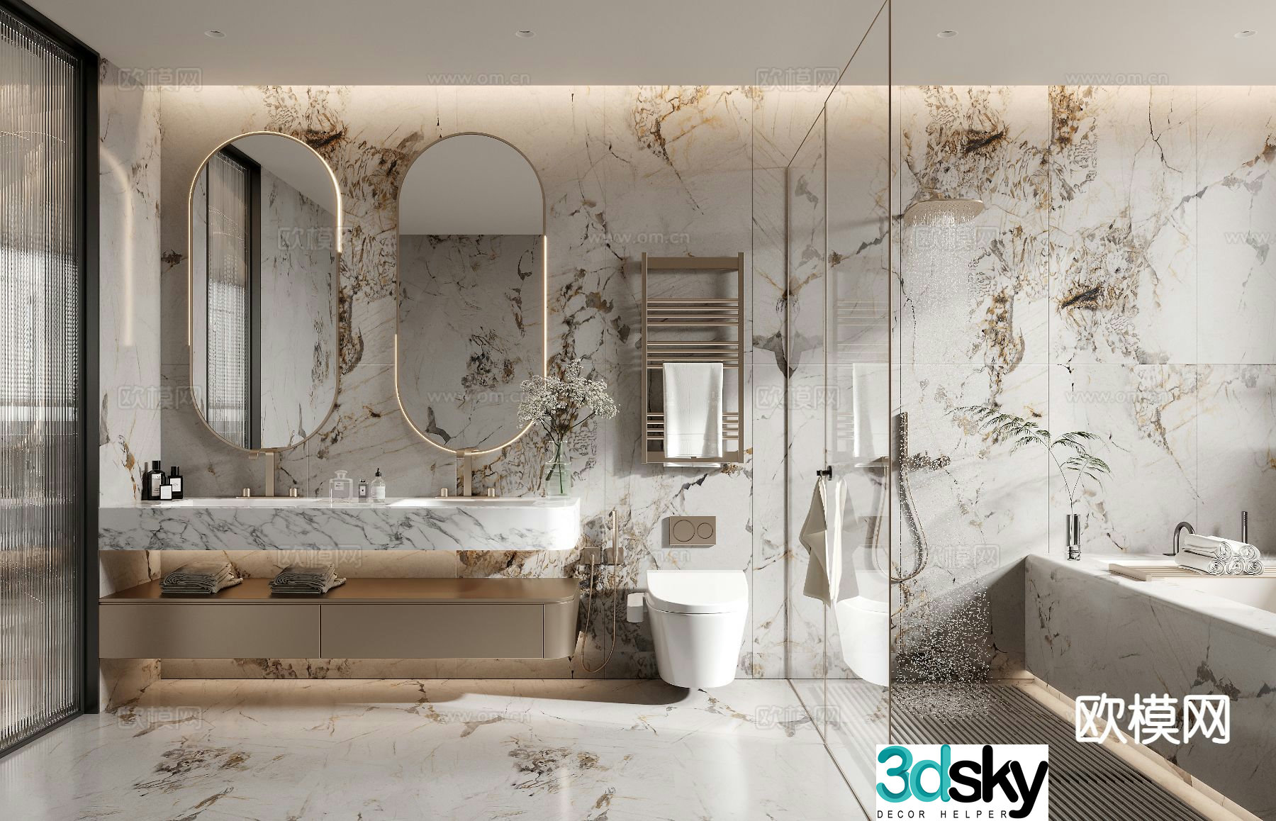 Modern restroom bathroom 3d model