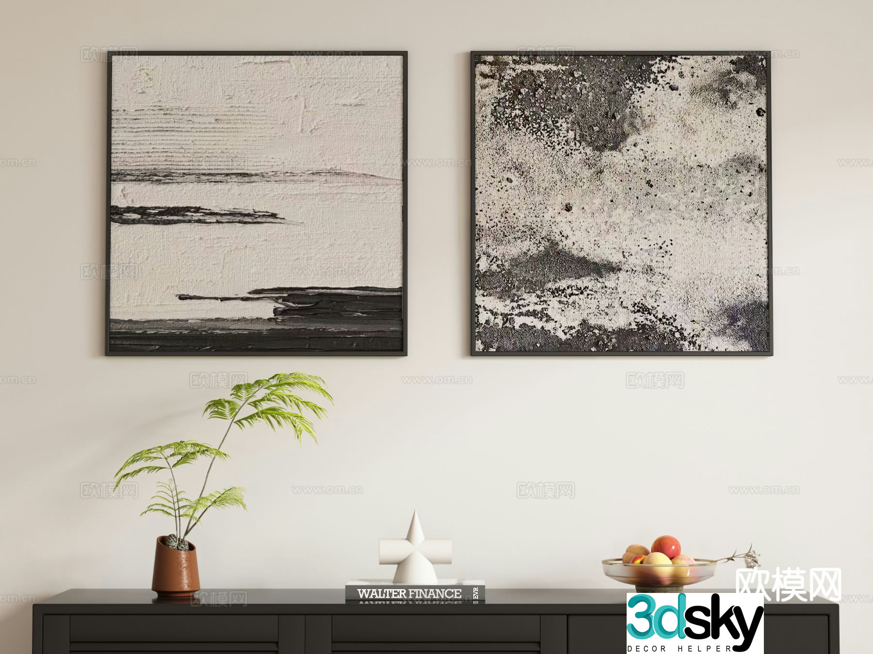 Wabi-sabi style decorative painting hanging painting 3D model