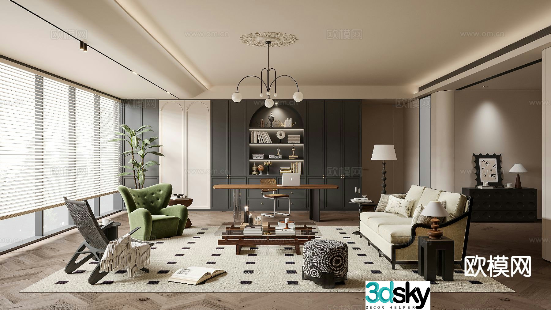 French retro living room 3d model