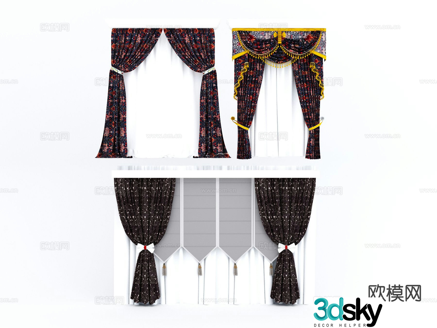 modern curtains window screens hotel curtains 3d model