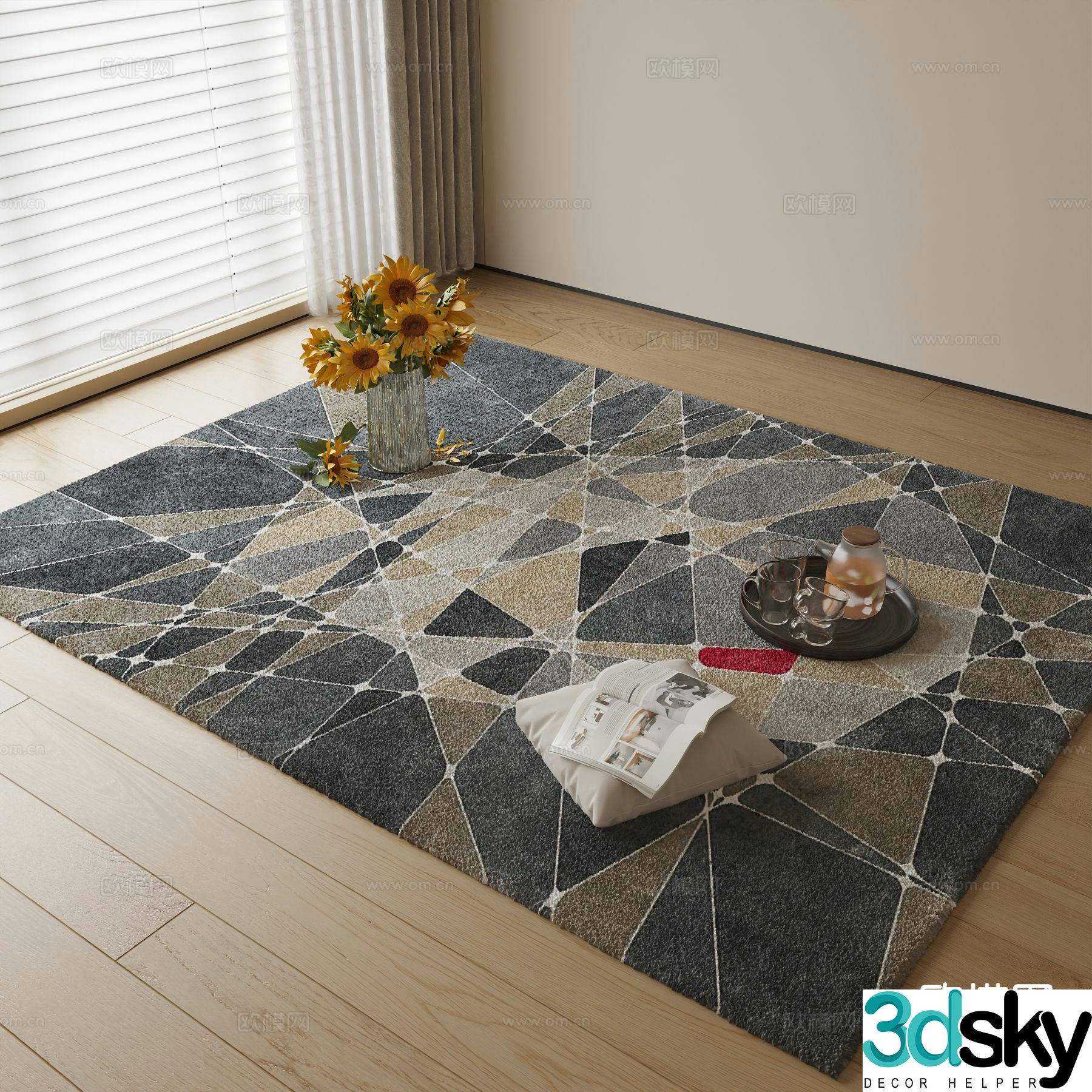 Modern carpet square rug 3d model