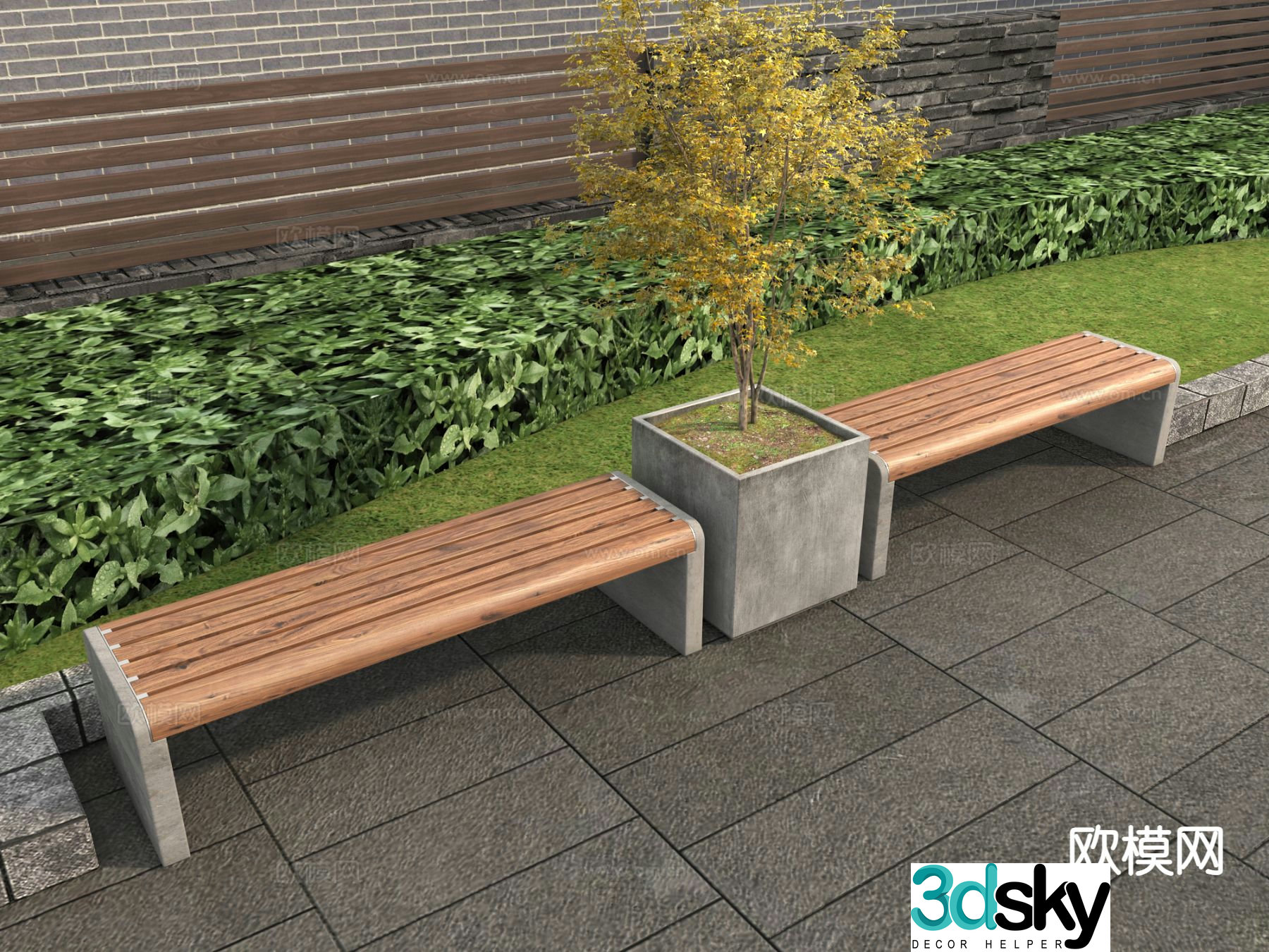 Modern landscape seat outdoor chair street rest bench 3d model