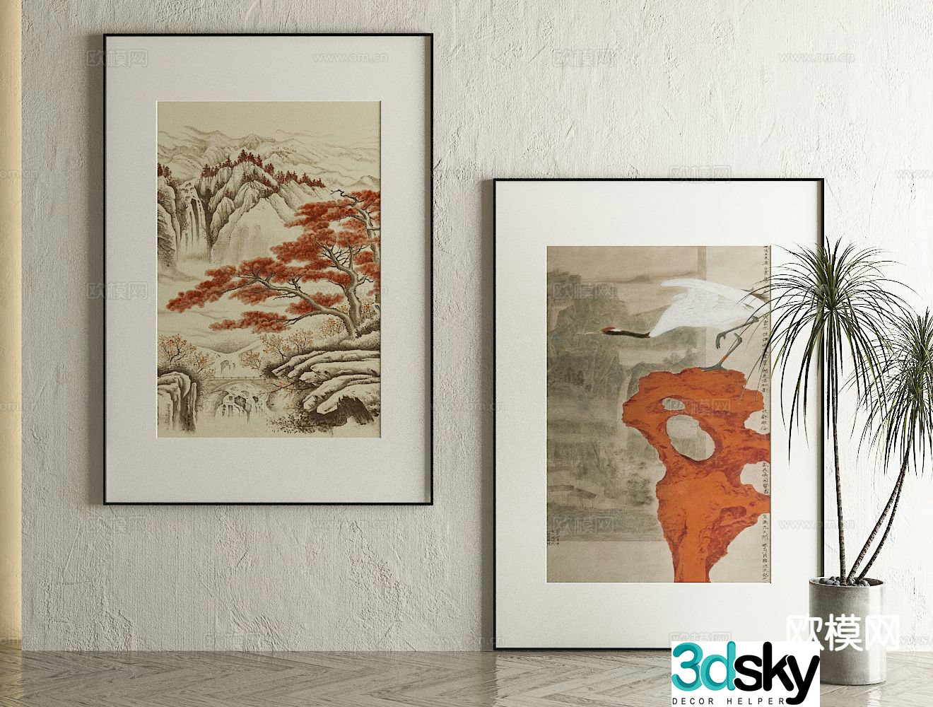 Chinese decorative painting landscape painting hanging painting 3D model