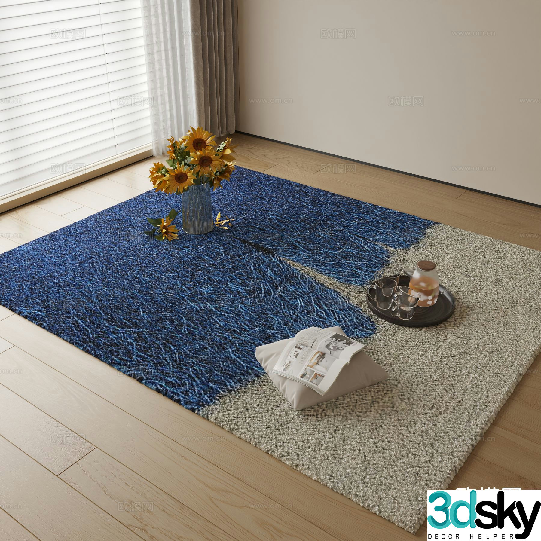 Modern blue carpet 3d model