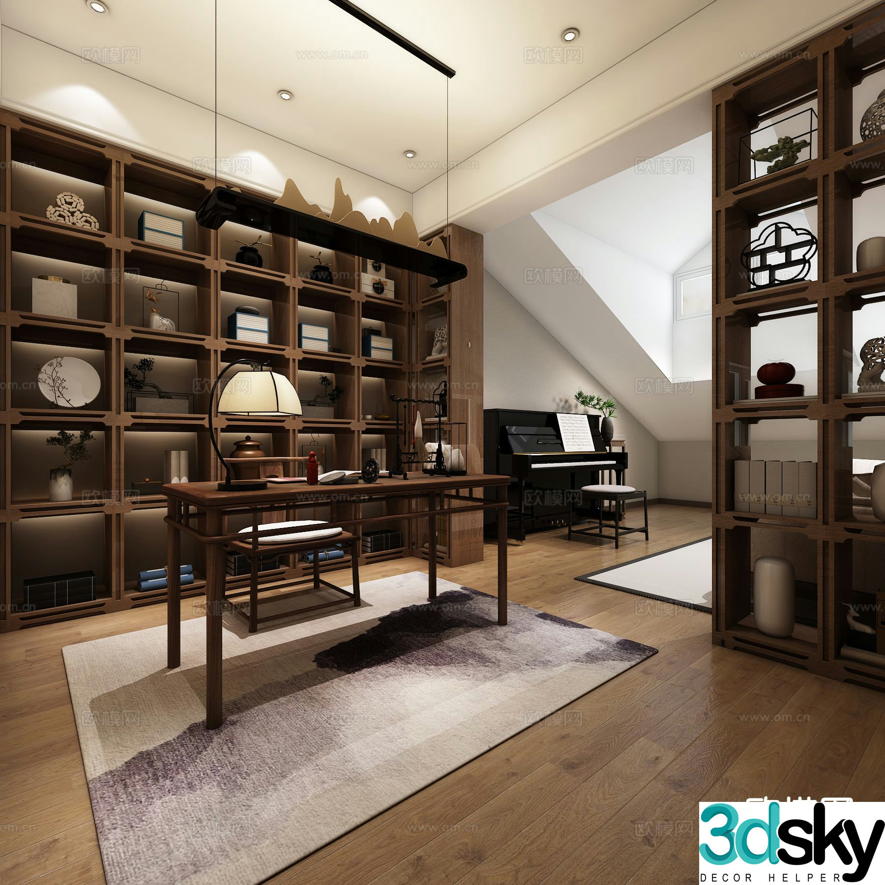 New Chinese style study loft 3D model
