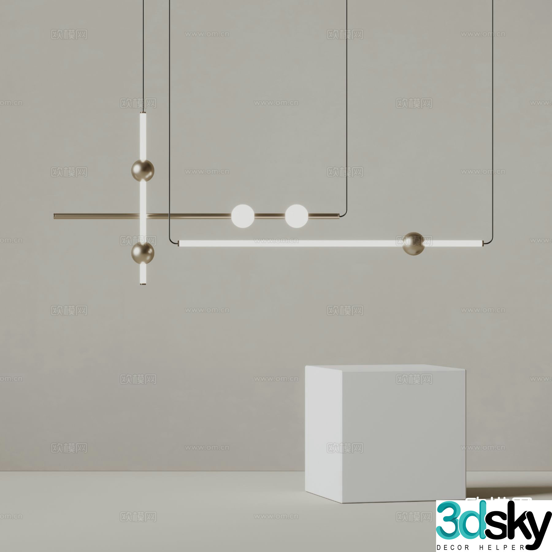 Modern long chandelier dining room chandelier 3d model