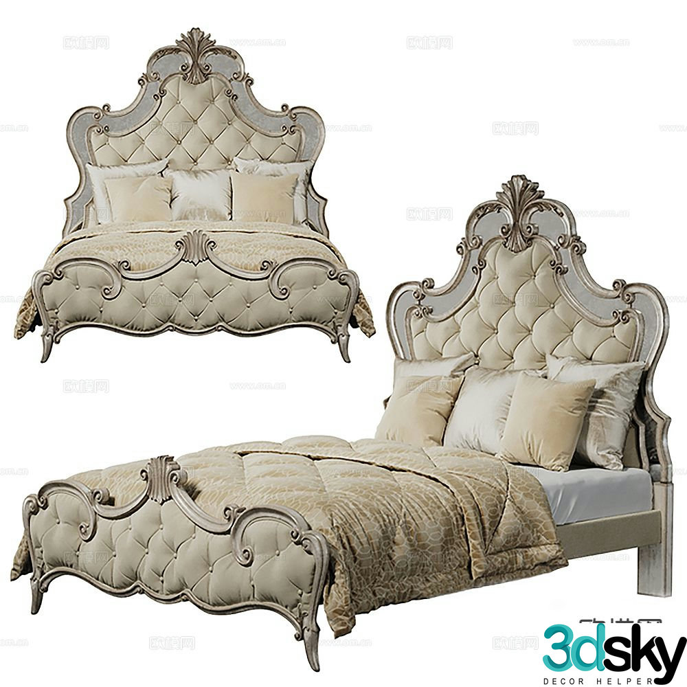 European double bed 3d model