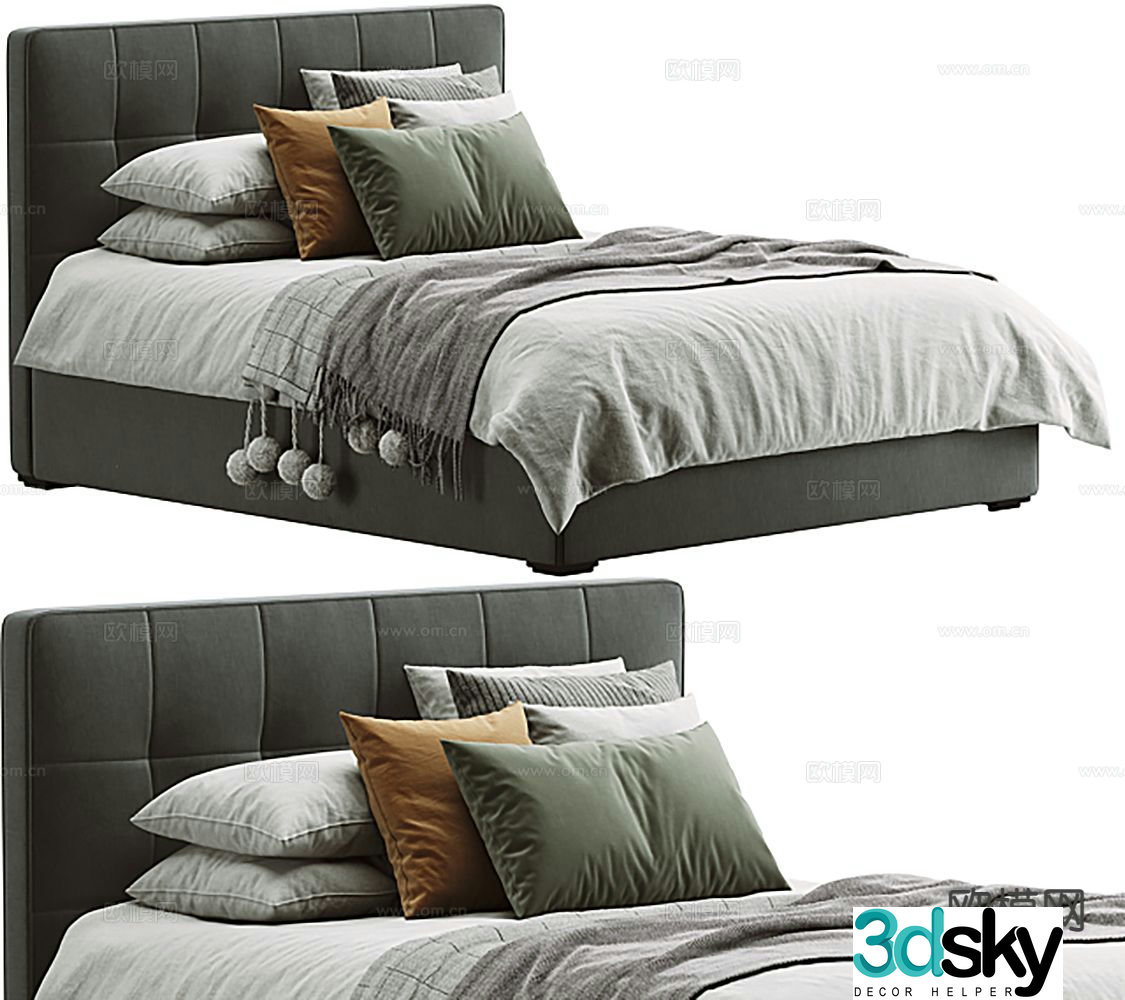 Modern double bed 3d model