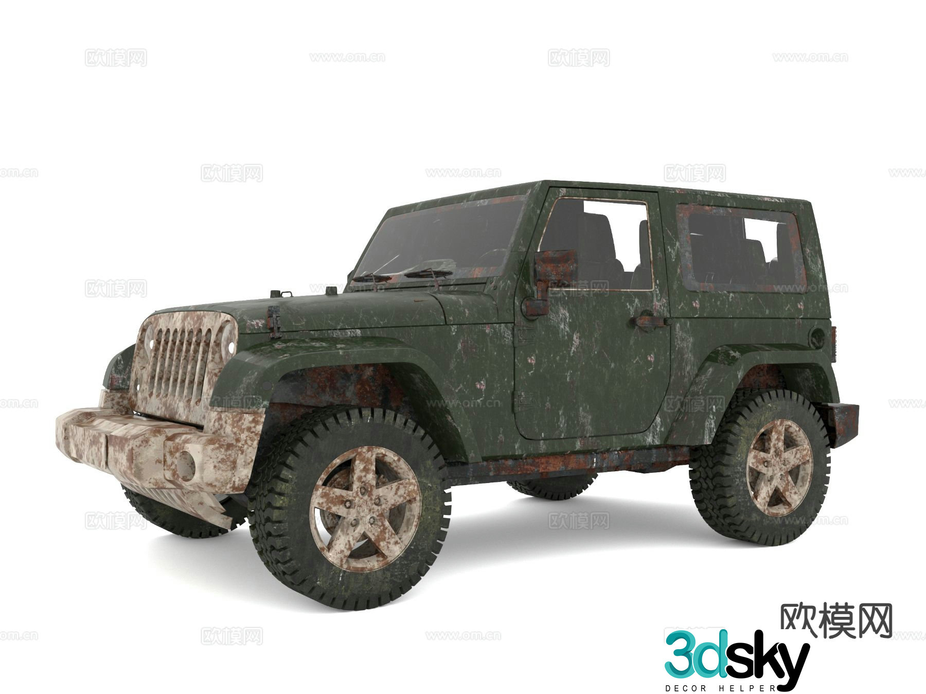 jeep shabby car post war jeep 3d model