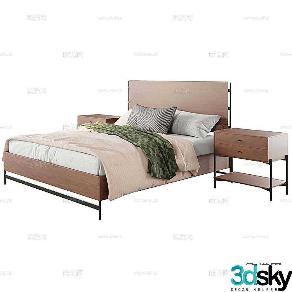 Simple double bed 3d model