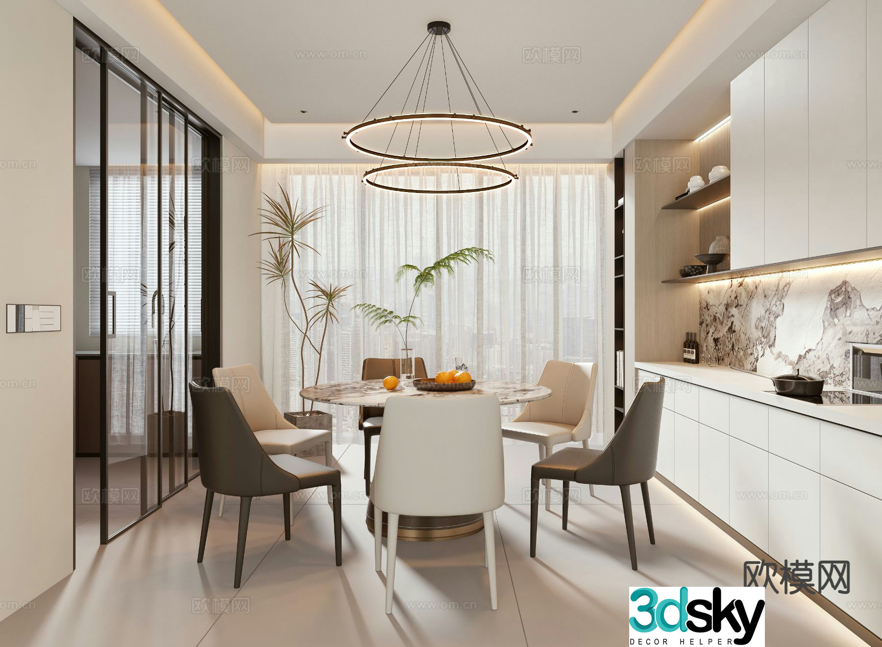 Cream style restaurant 3d model