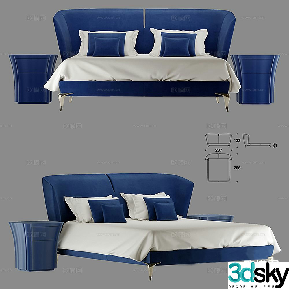 Modern double bed 3d model