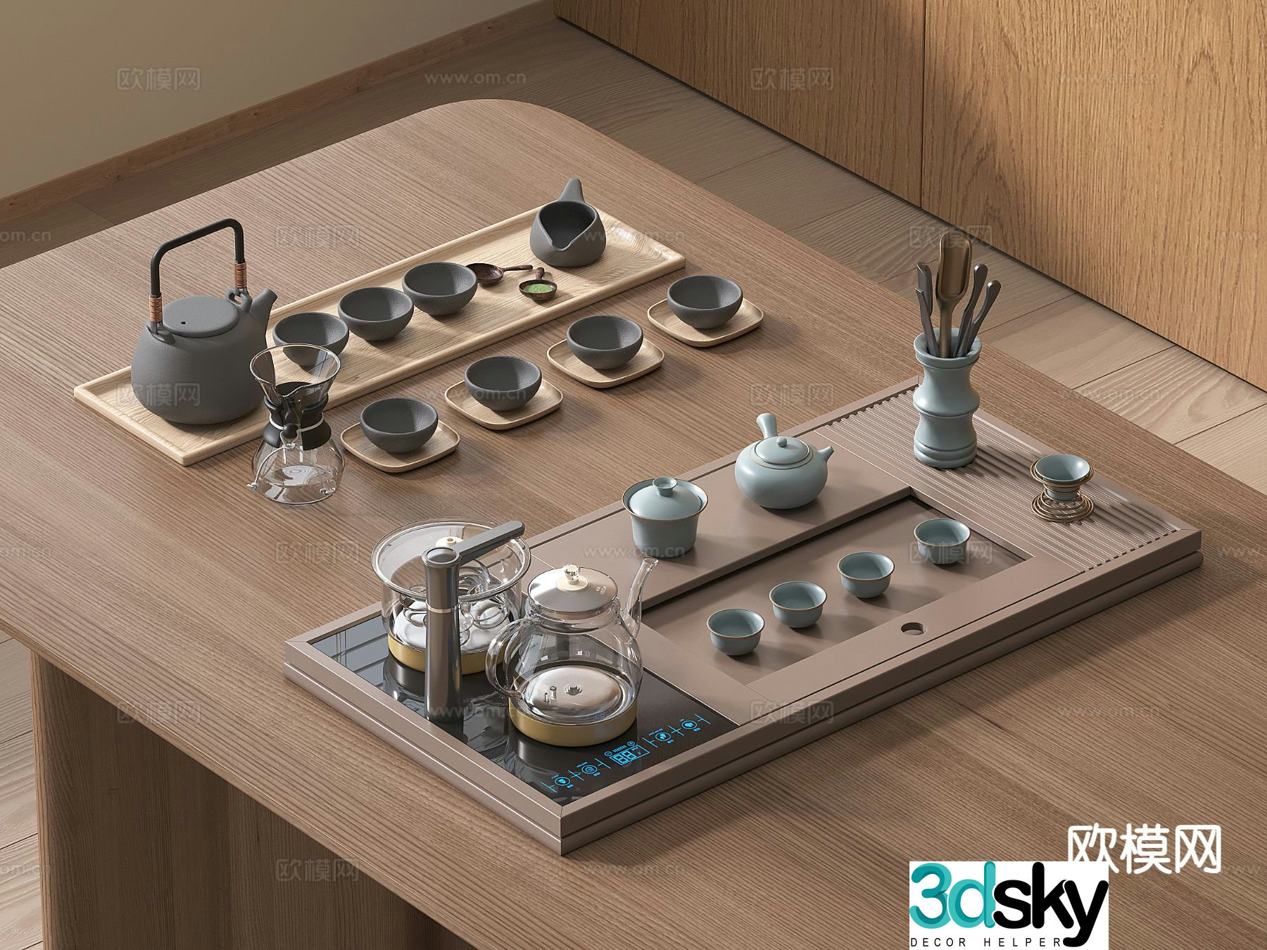Chinese tea set tray teapot teacup 3d model