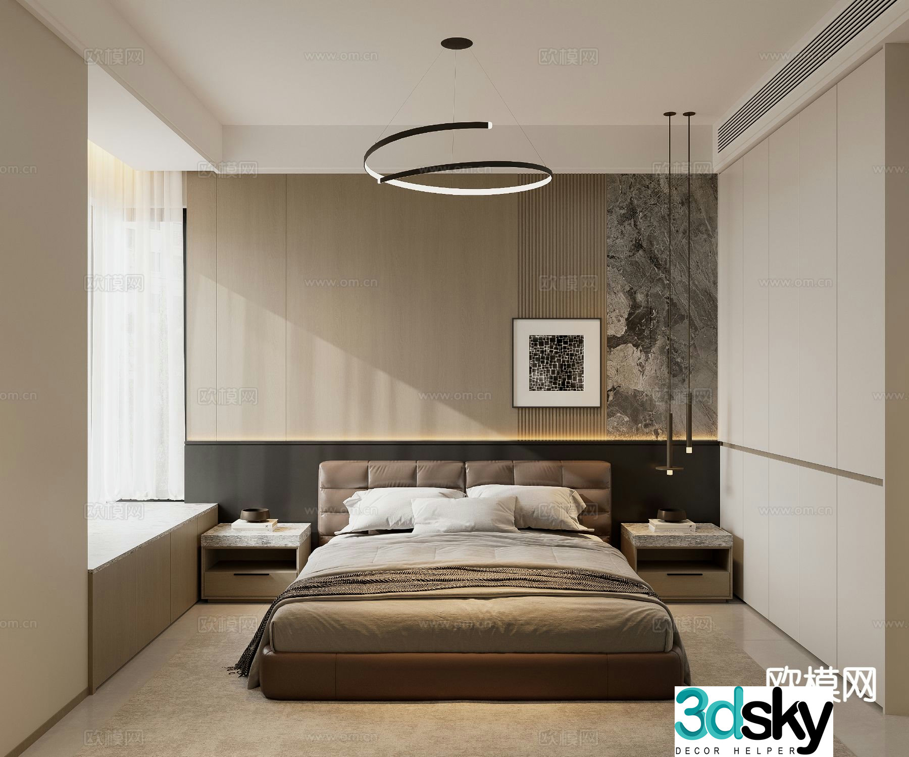 Italian light luxury bedroom second bedroom 3D model