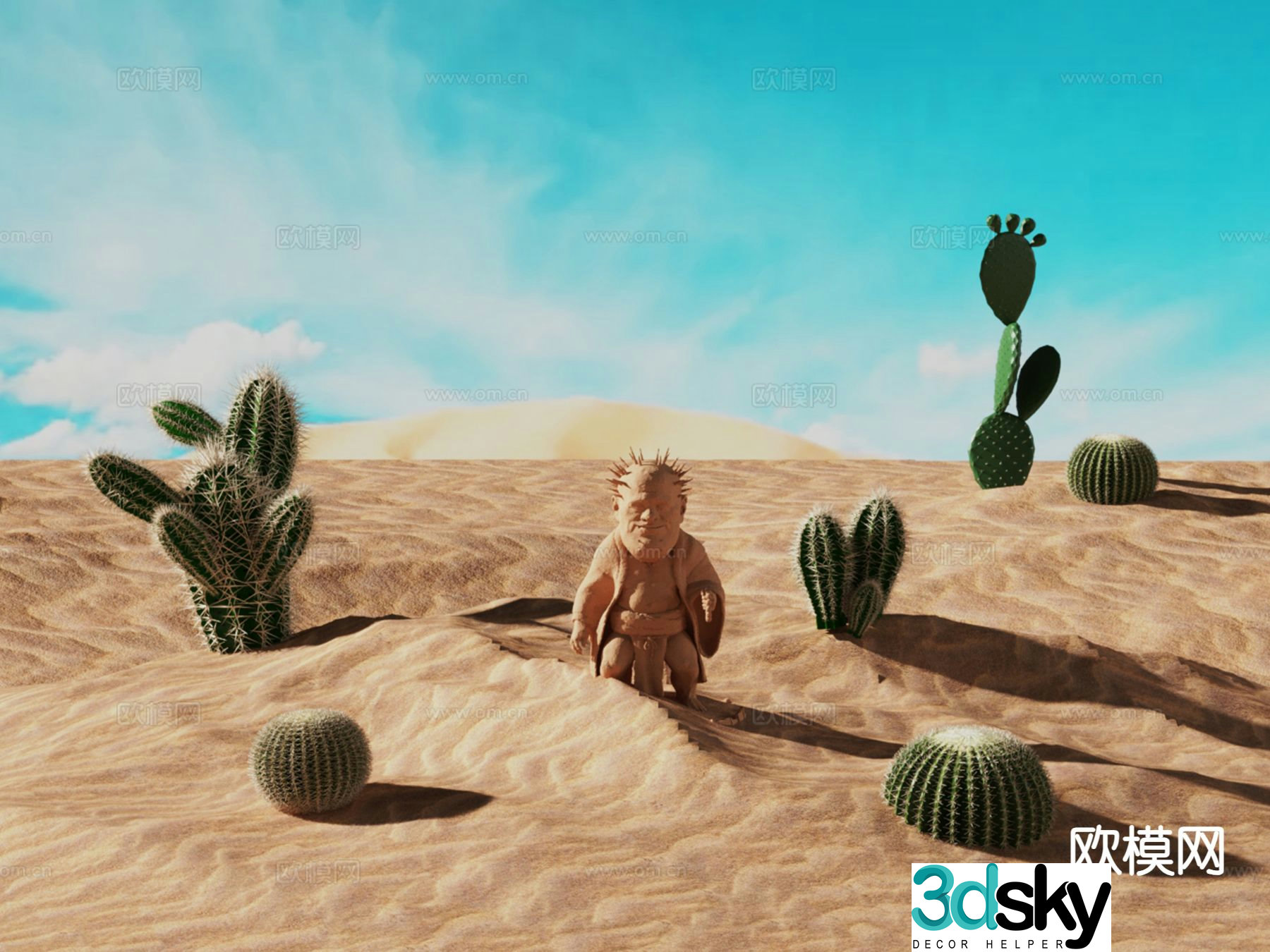 Desert scene abstract sculpture cactus green plant 3d model
