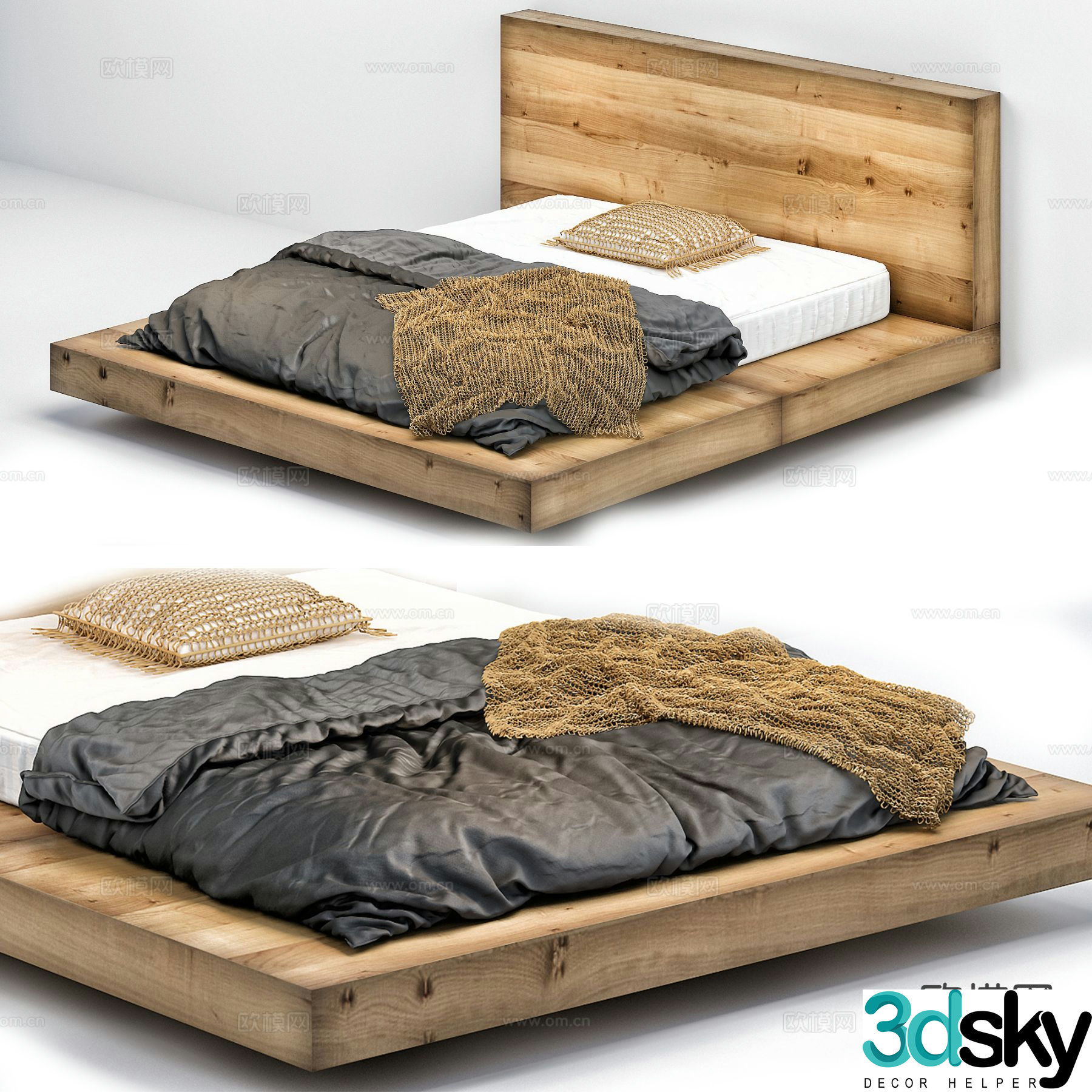 Wabi-sabi double bed 3d model