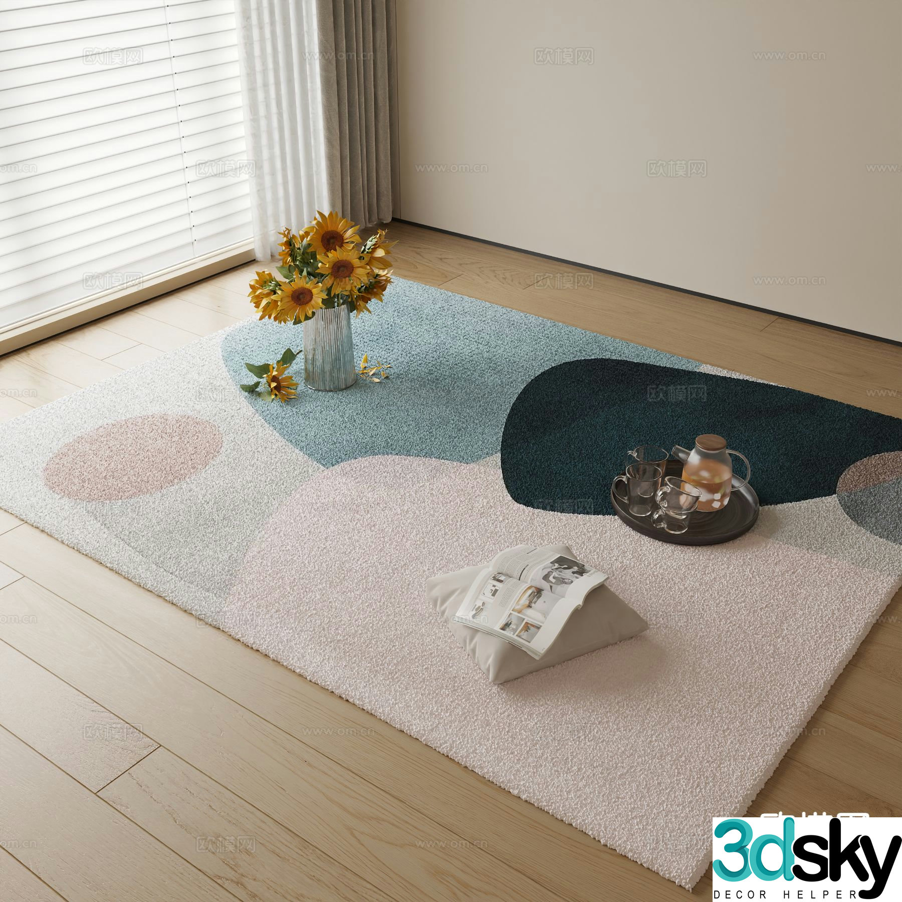 Modern carpet square rug 3d model