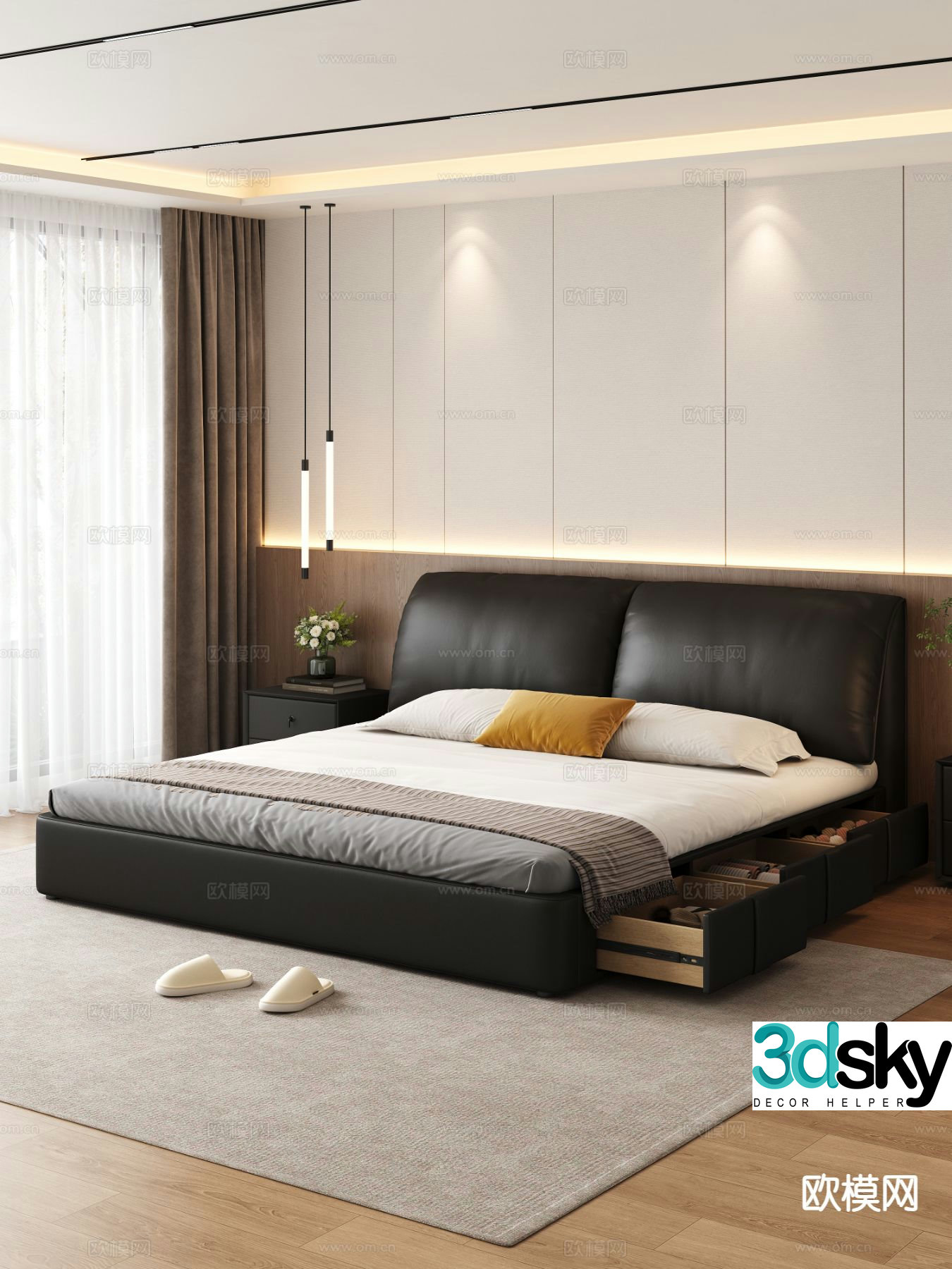 Modern double bed 3d model