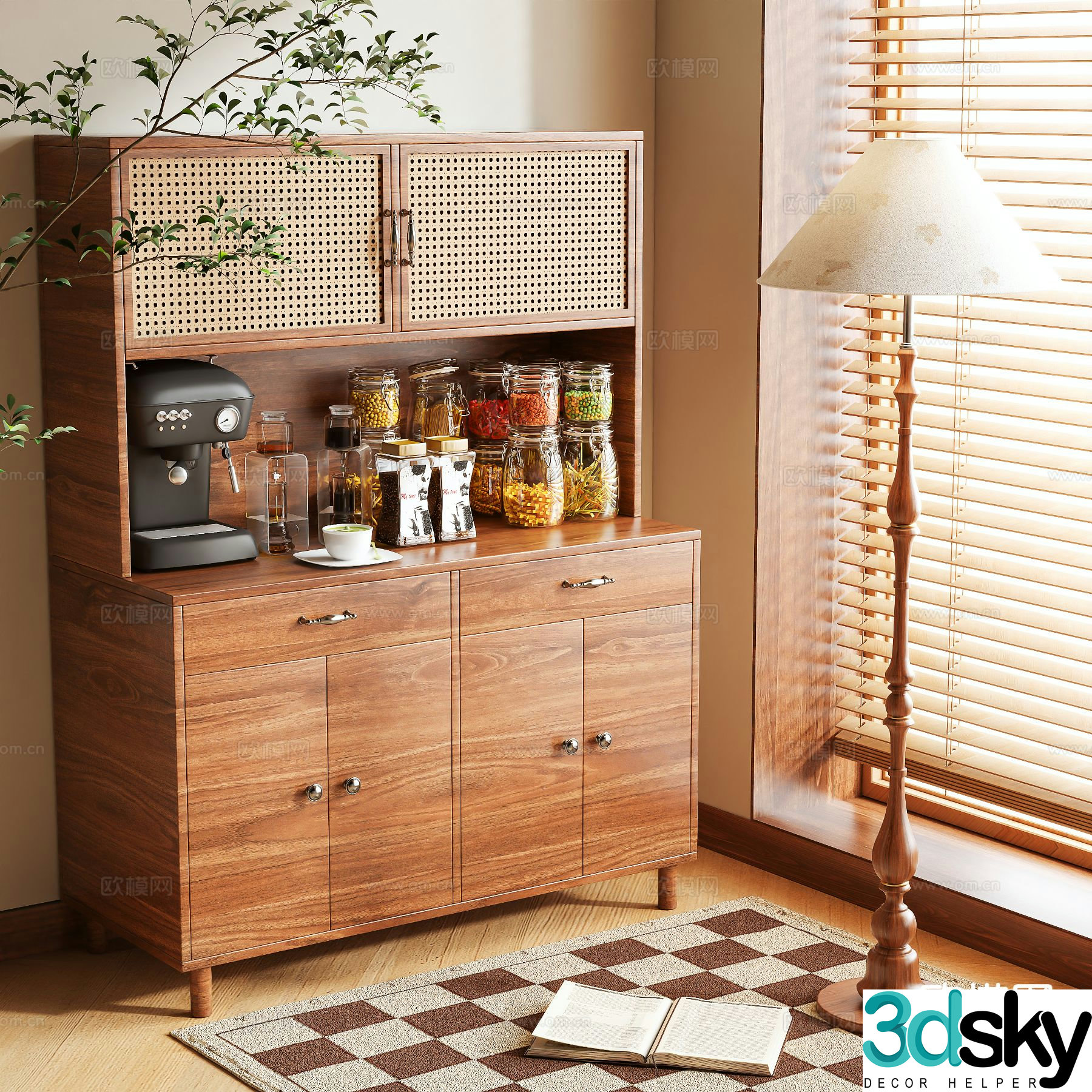 3D model of log style sideboard