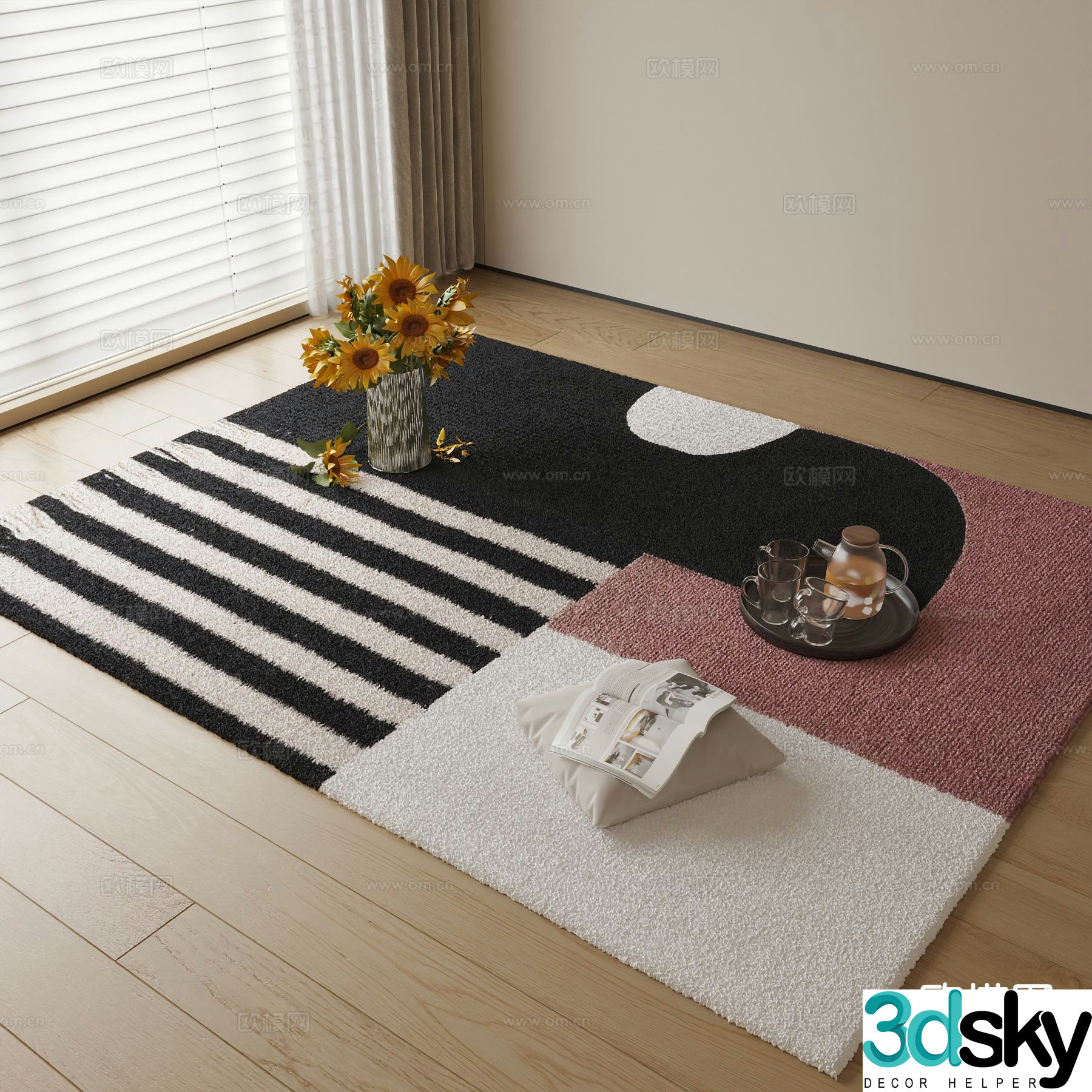 Modern carpet square rug 3d model