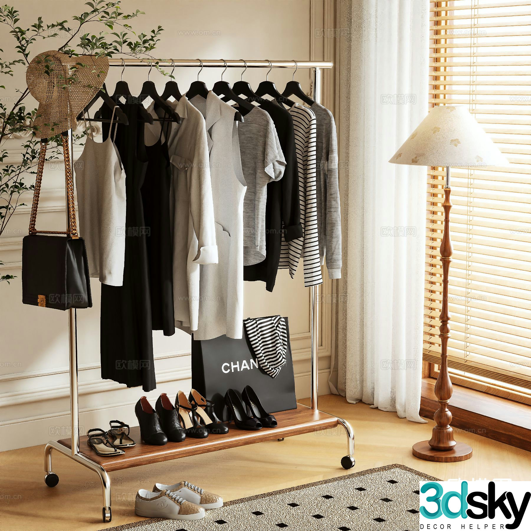 Clothes rack coat rack floor-standing clothes rack 3D model