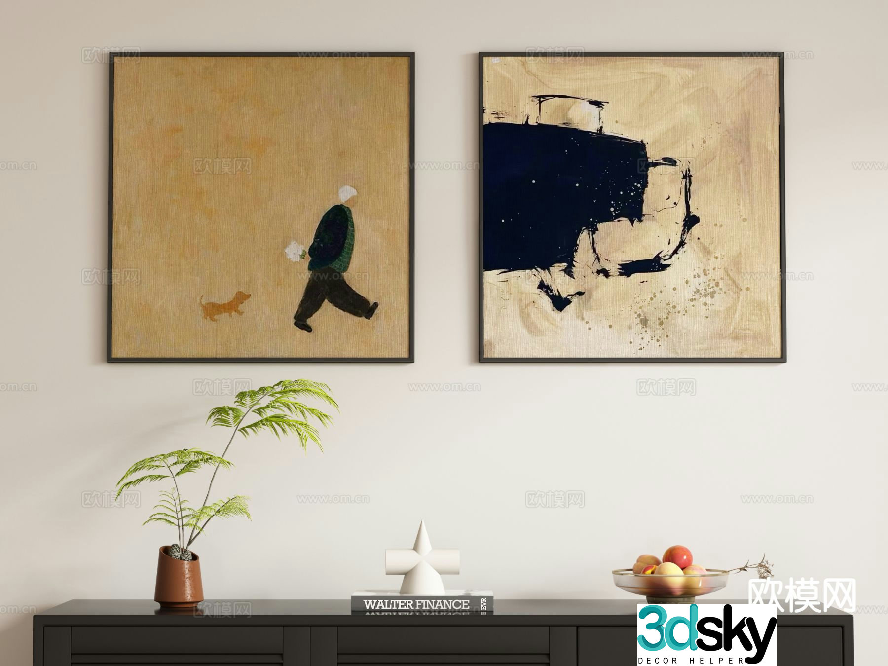 Medieval style hanging painting decorative painting 3d model