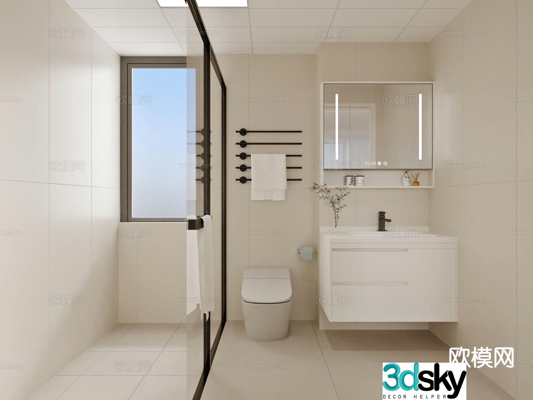 Cream style bathroom bathroom toilet 3d model