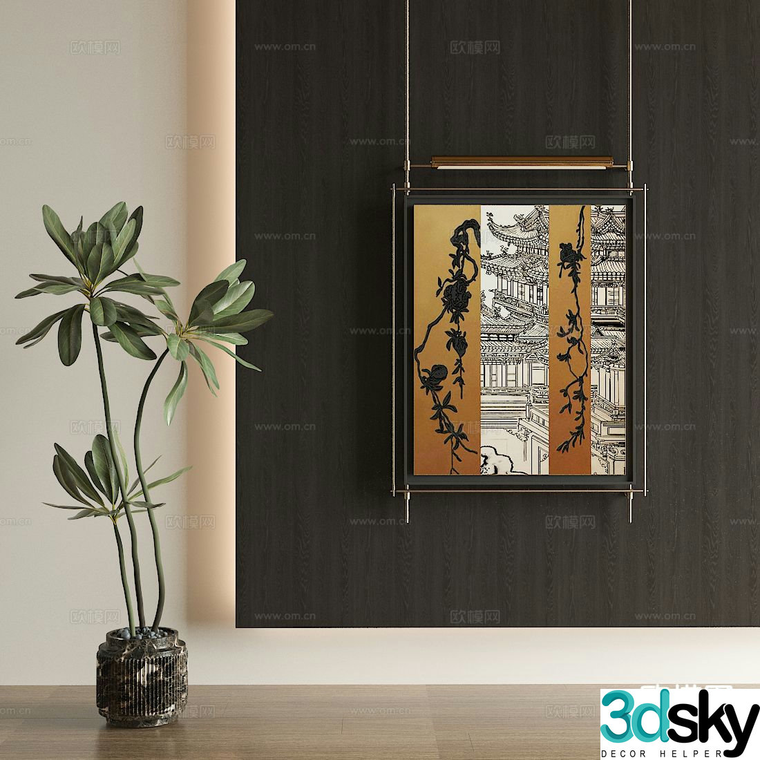 New Chinese style architectural painting decorative painting hanging painting 3D model