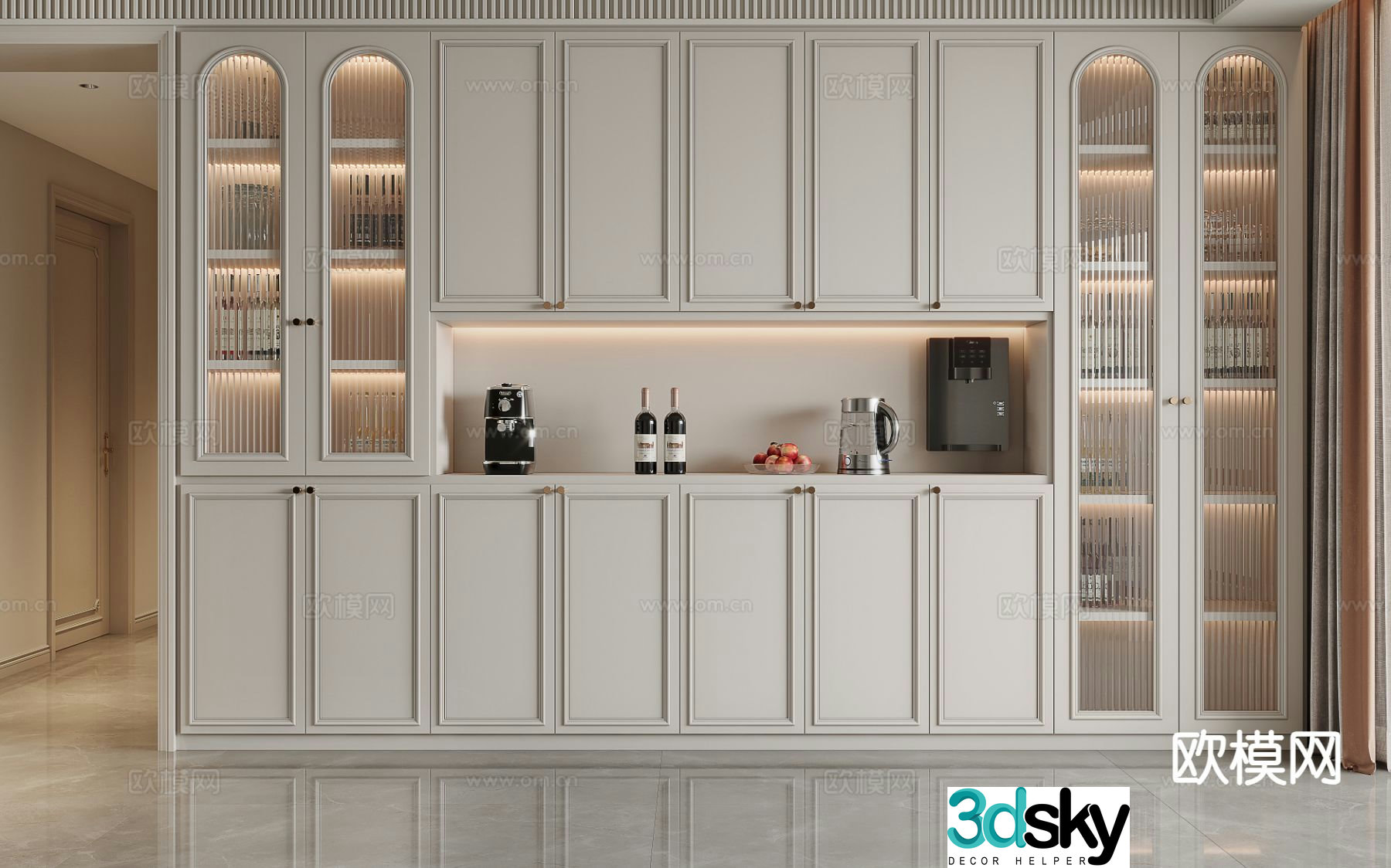 French integrated cabinet wine cabinet 3D model