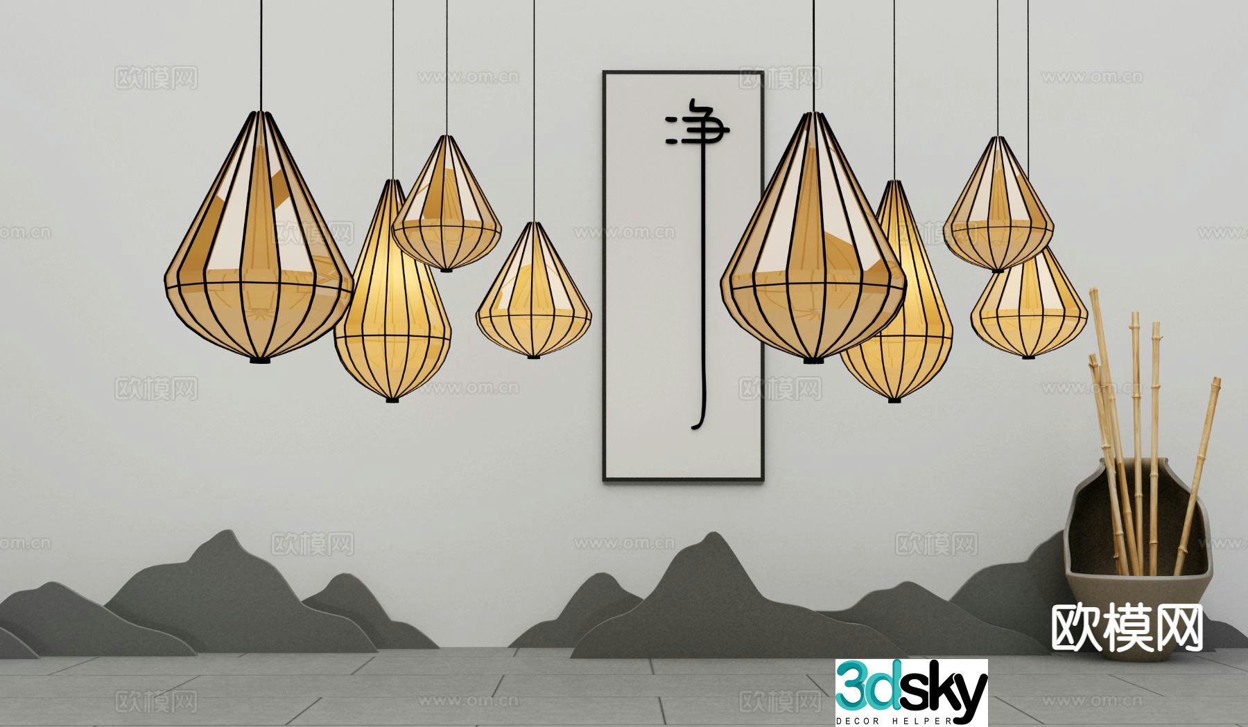 New Chinese style chandelier lantern 3d model