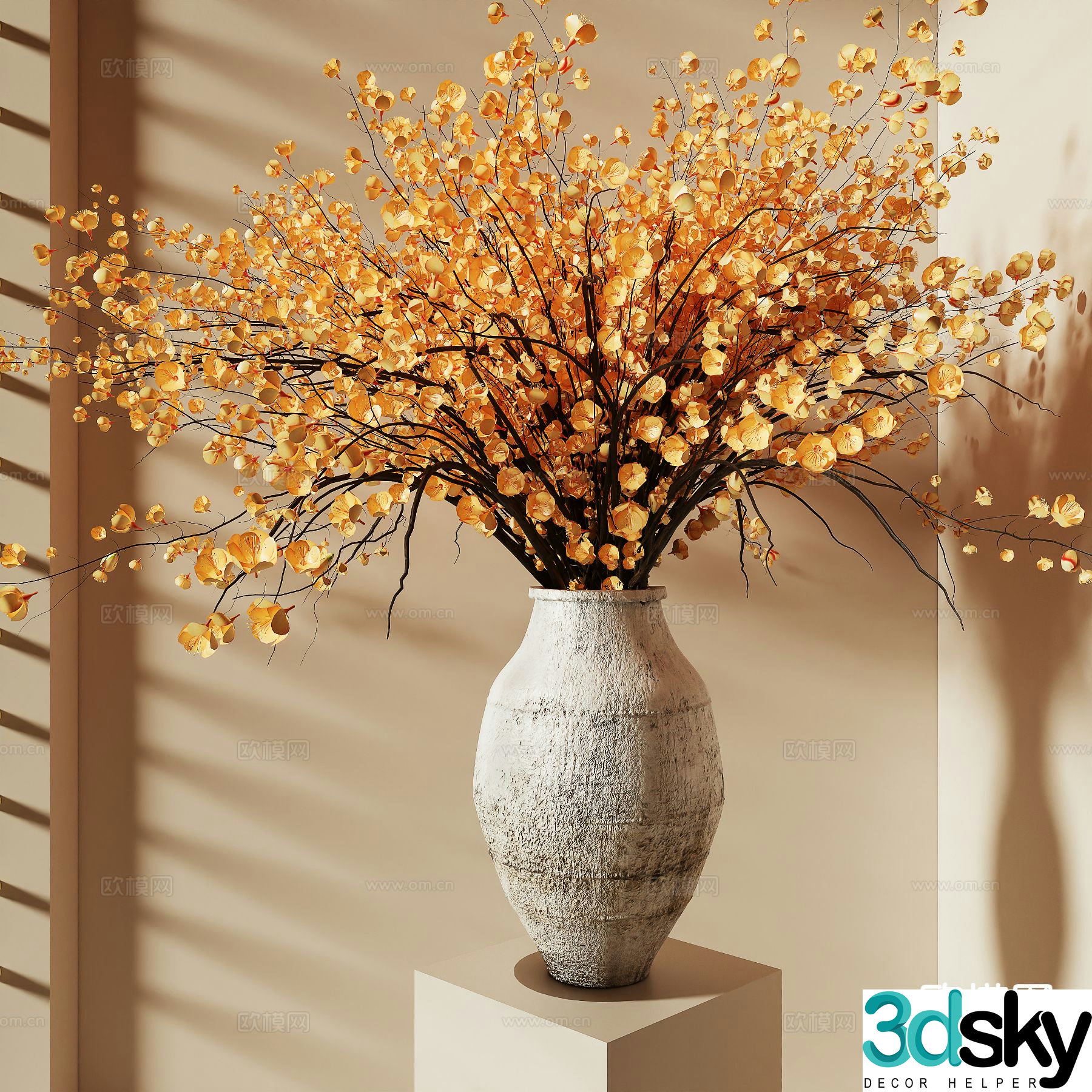 wabi-sabi clay pot vase floral arrangement flower arrangement 3d model