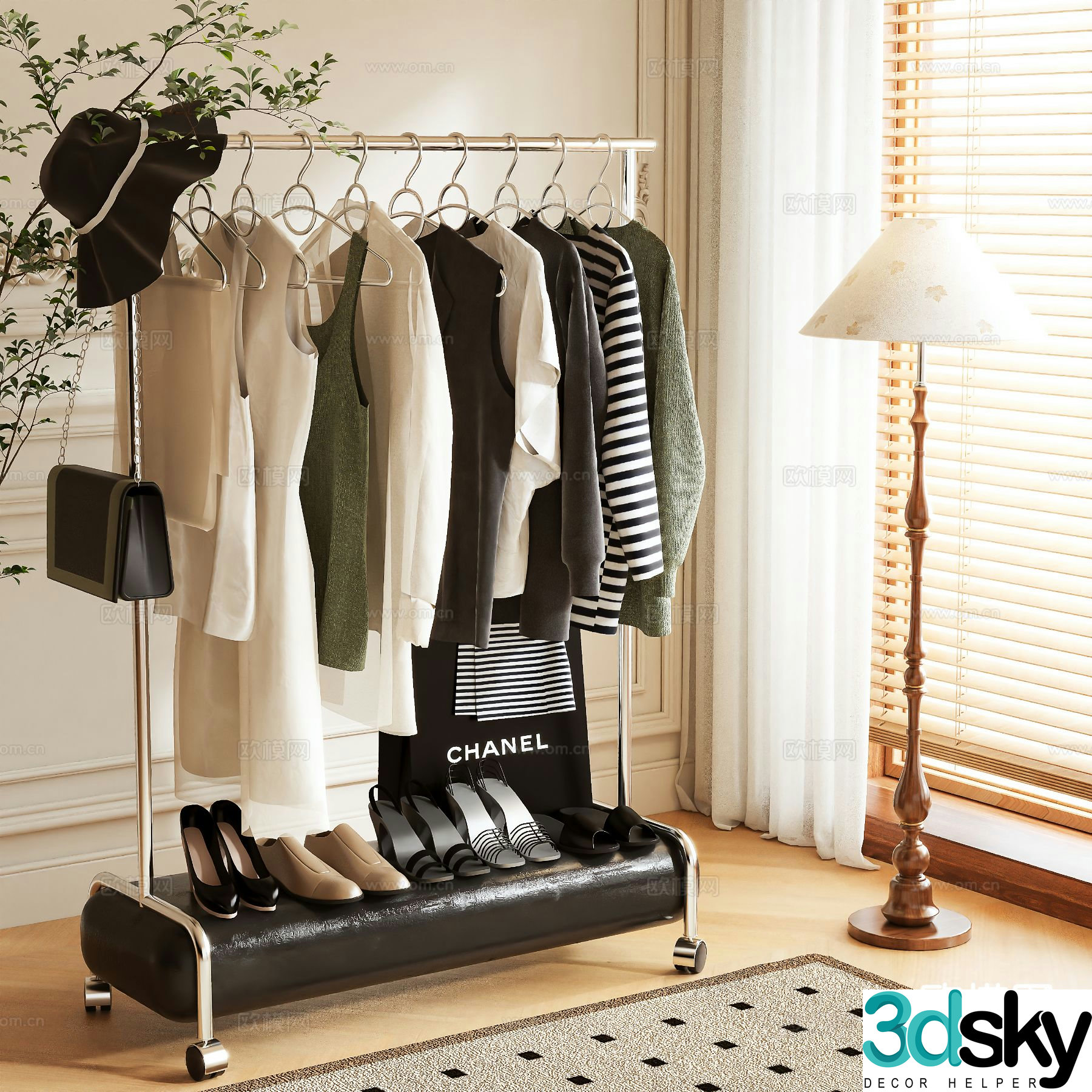 Simple clothes rack coat rack floor-standing clothes rack 3D model