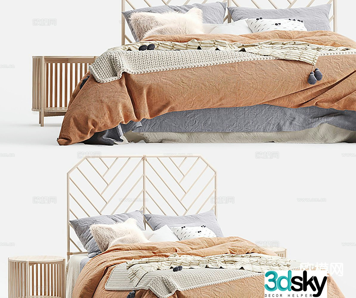 Modern double bed 3d model