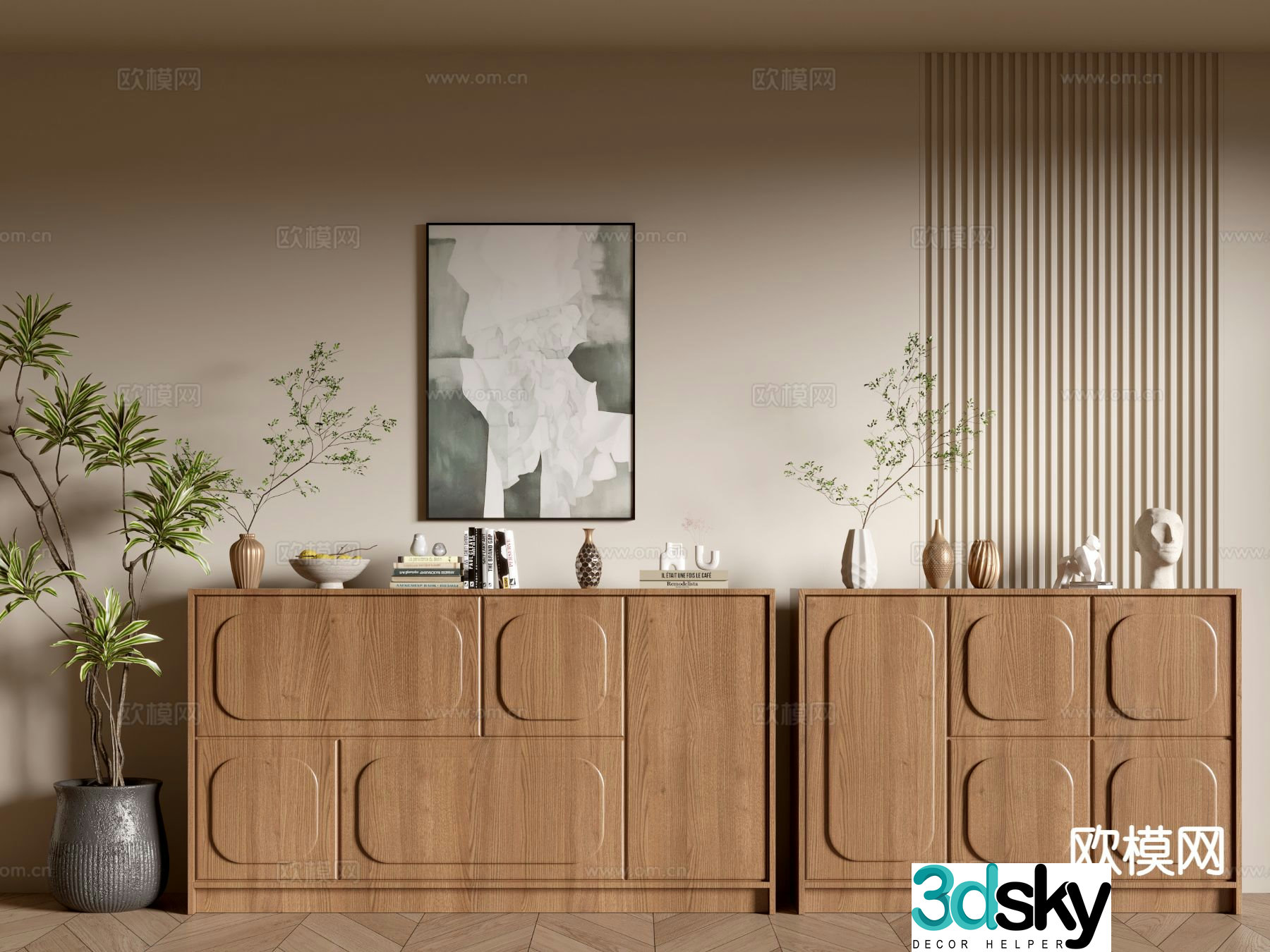 Medieval style entrance cabinet and side cabinet 3D model