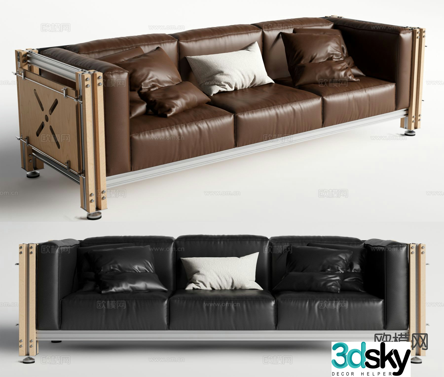 Modern three-seat sofa leather sofa 3d model