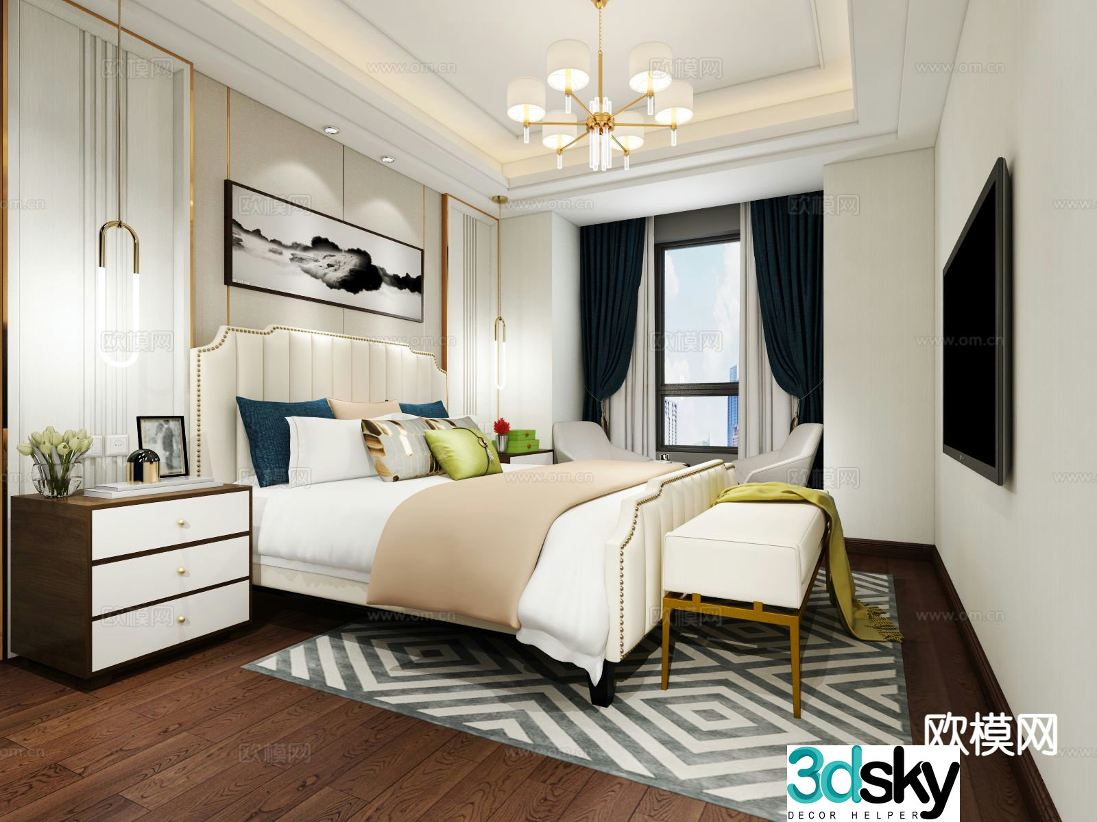 Simple European bedroom master bedroom 3d model