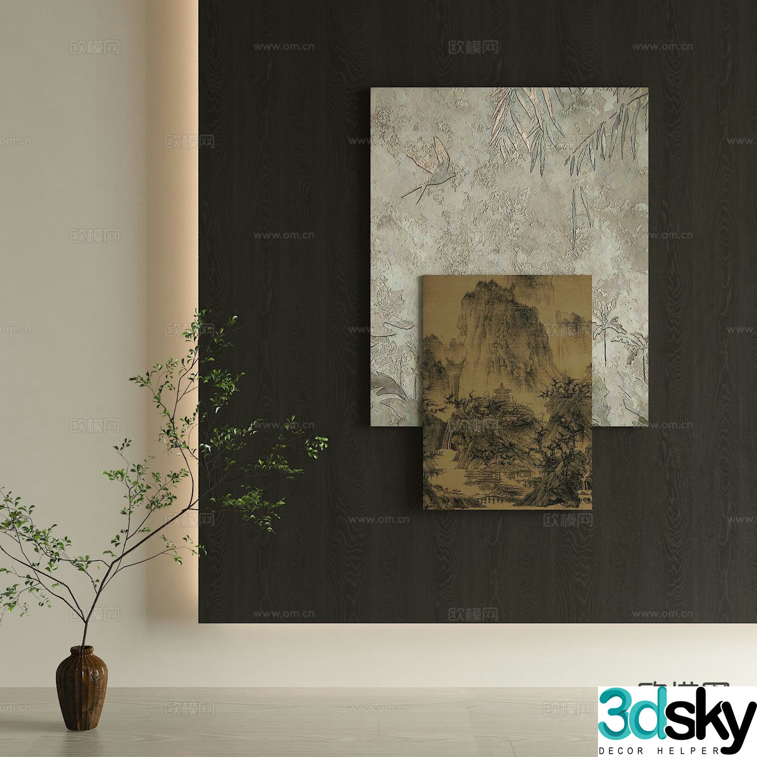New Chinese texture painting decorative painting hanging painting 3D model