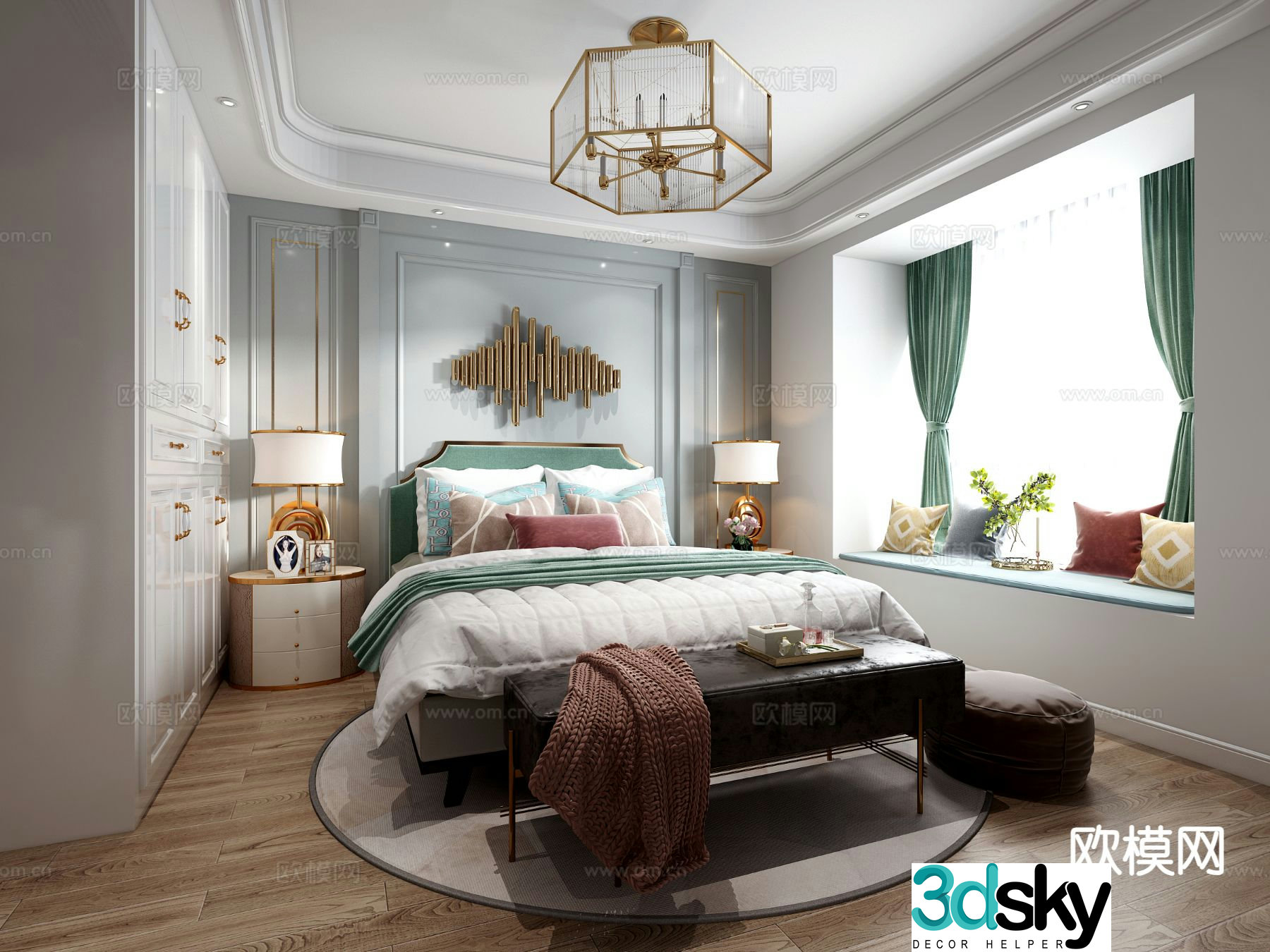Simple European bedroom second bedroom 3D model