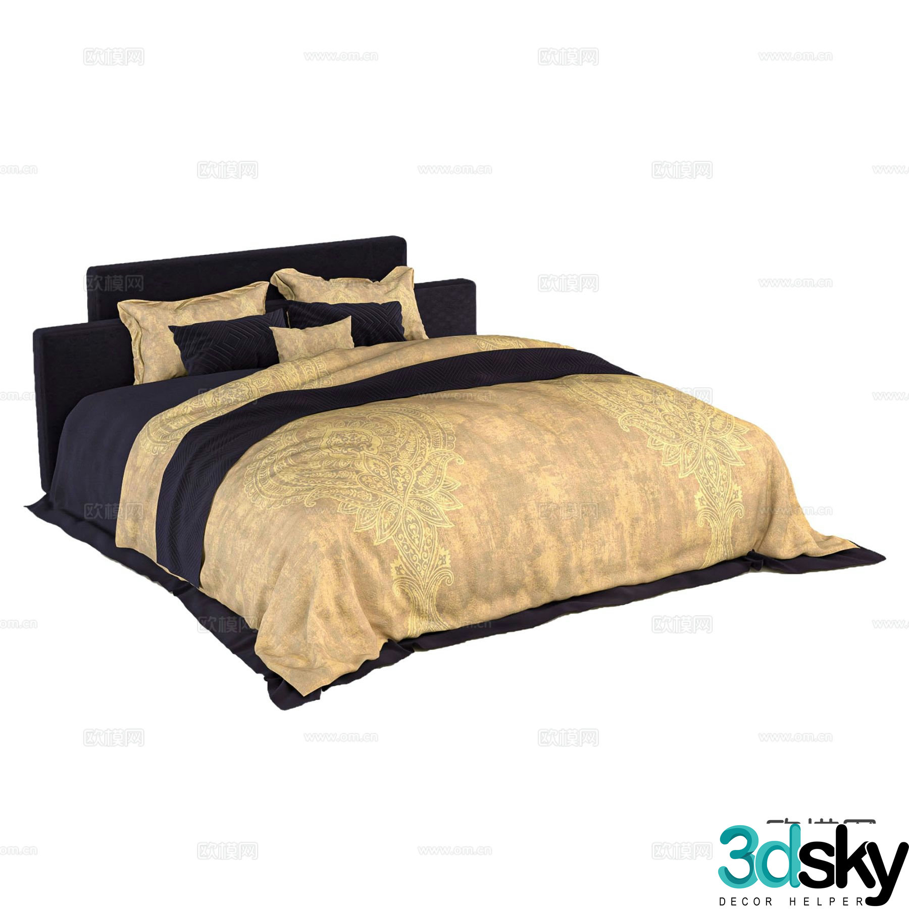 Simple European double bed 3d model