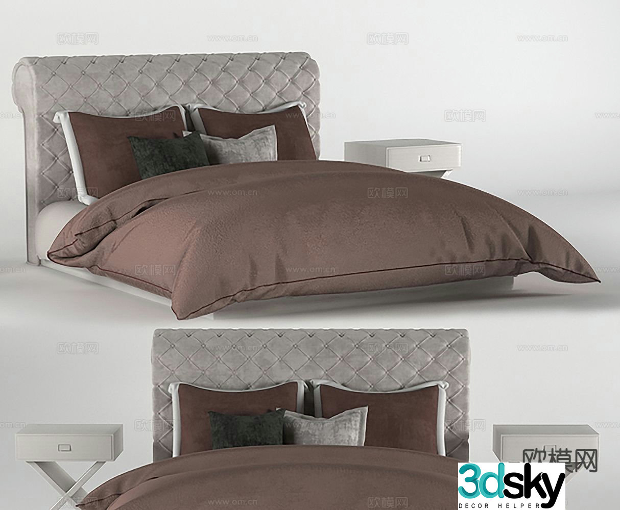 European double bed 3d model
