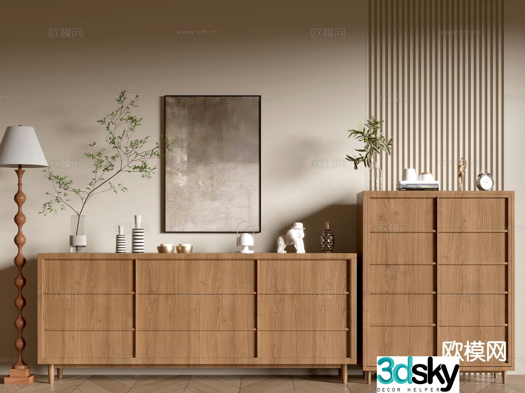 Medieval style entrance cabinet and side cabinet 3D model