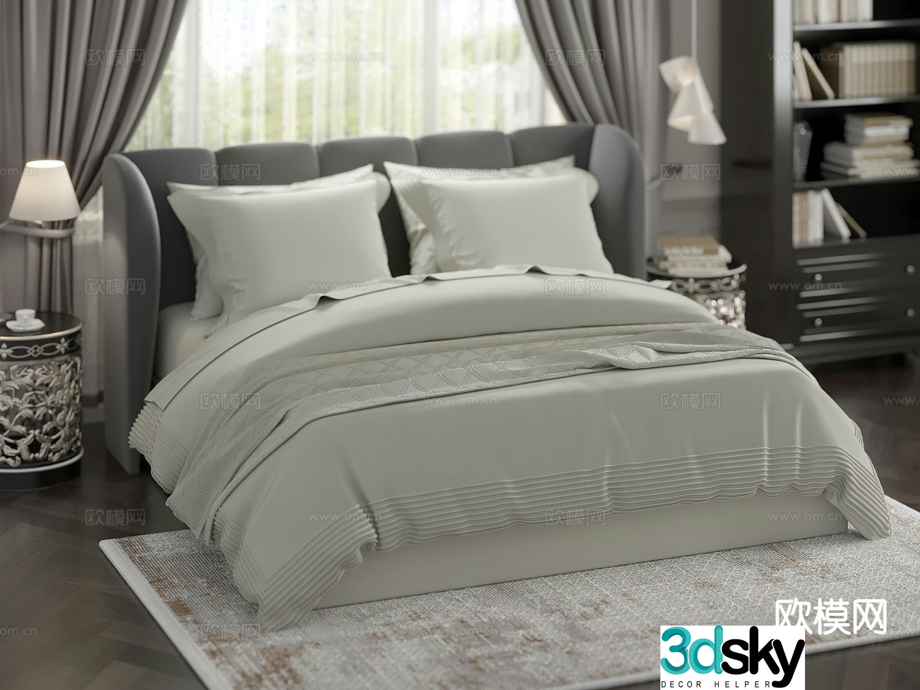 Modern double bed 3d model
