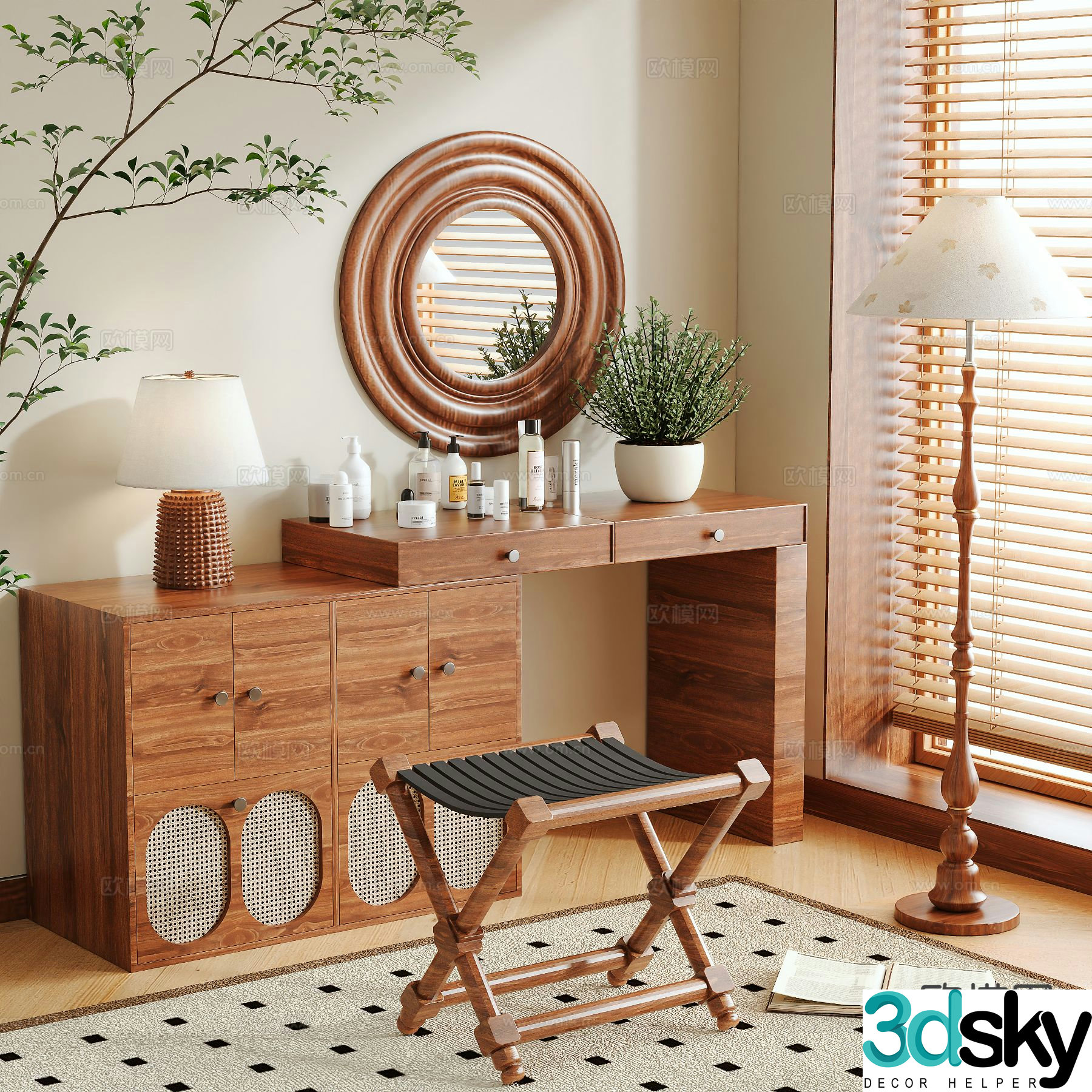 Log style dressing table 3d model