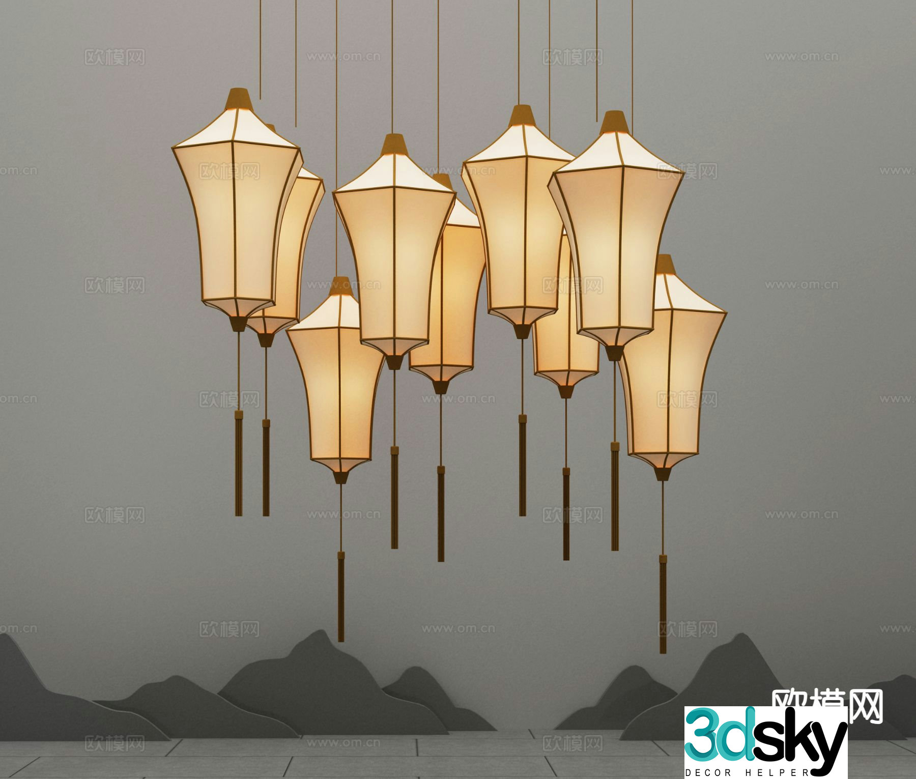 New Chinese style chandelier lantern 3d model