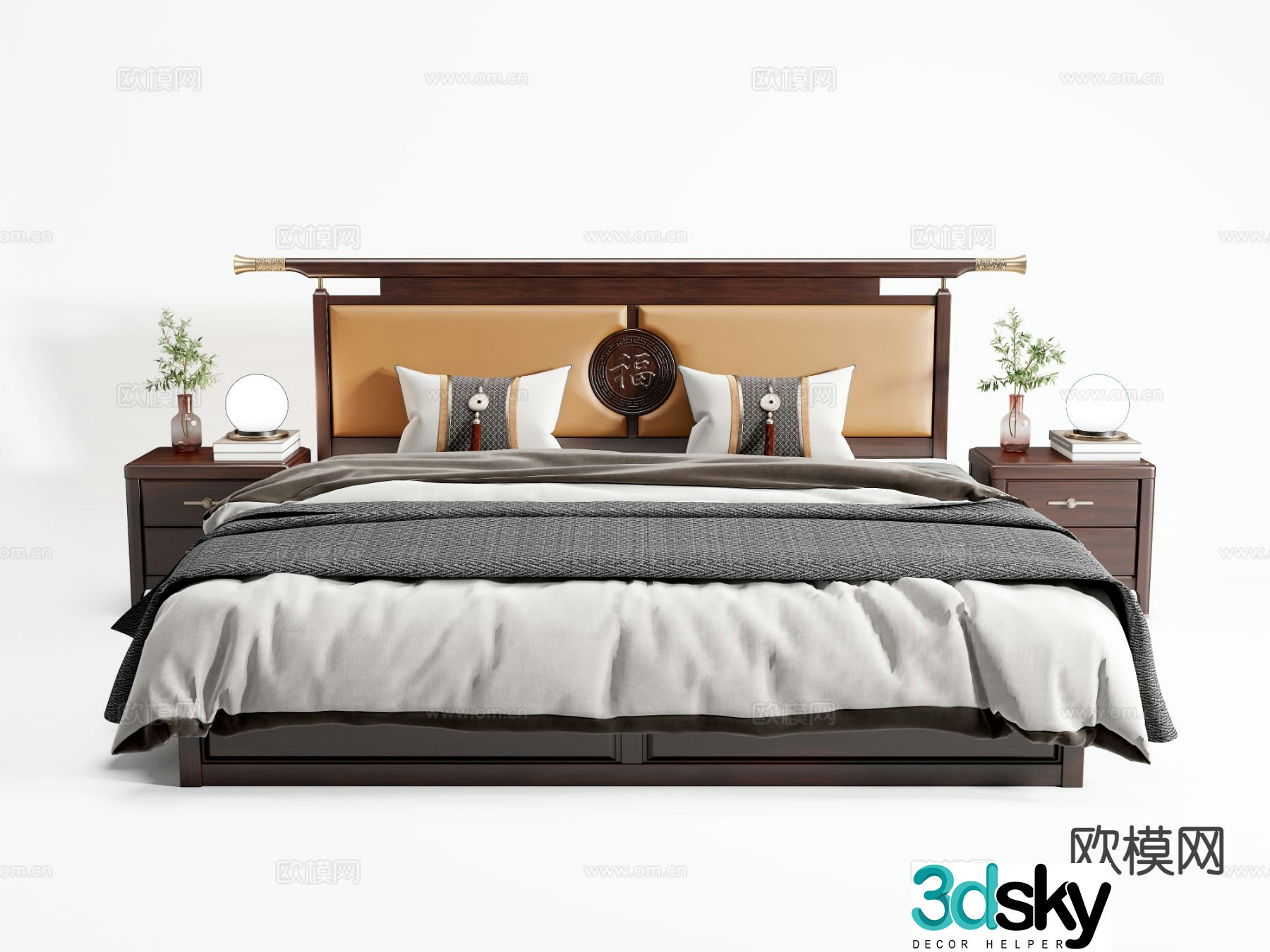 New Chinese style double bed 3d model